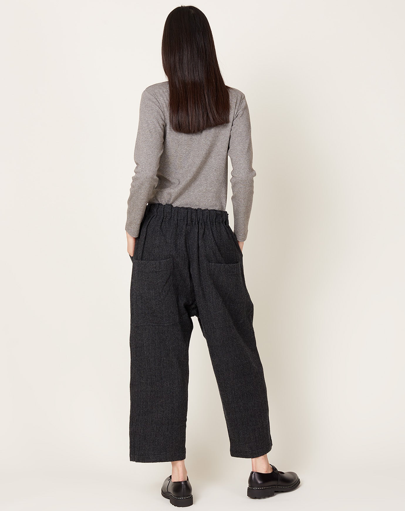 Ichi Antiquités Wool Herringbone Pants in Black