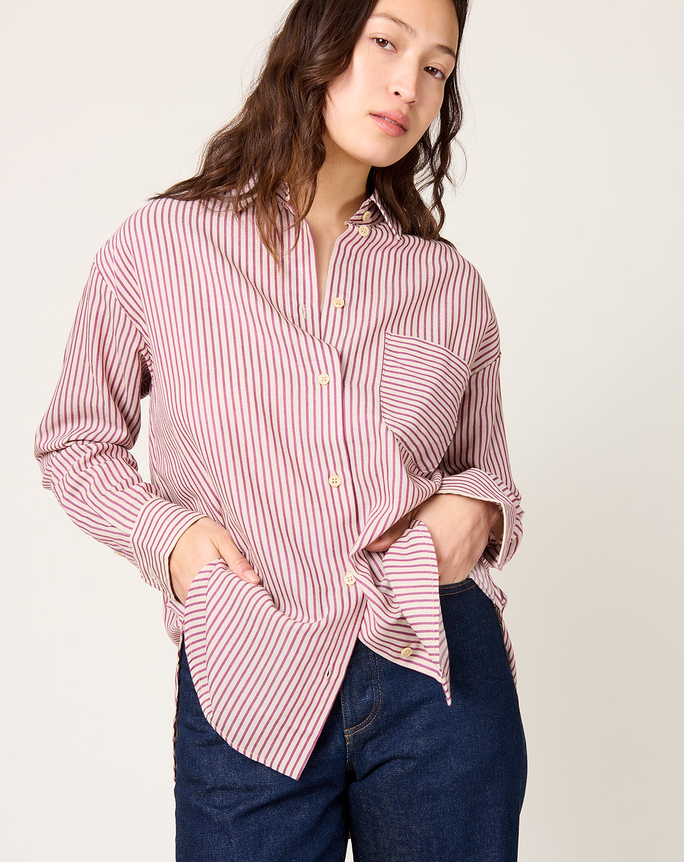 Jamie Haller Stripe Essential Shirt in Burgundy & Natural