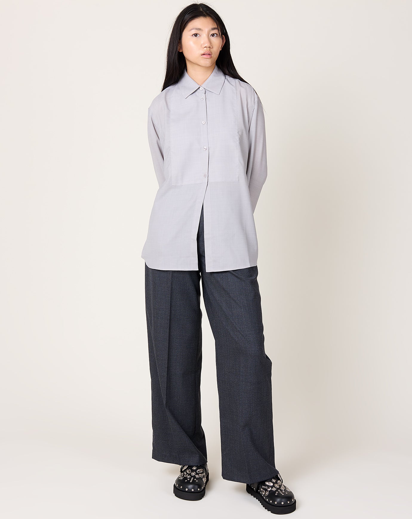 Kallmeyer Chloé Bib Button Down in Light Silver