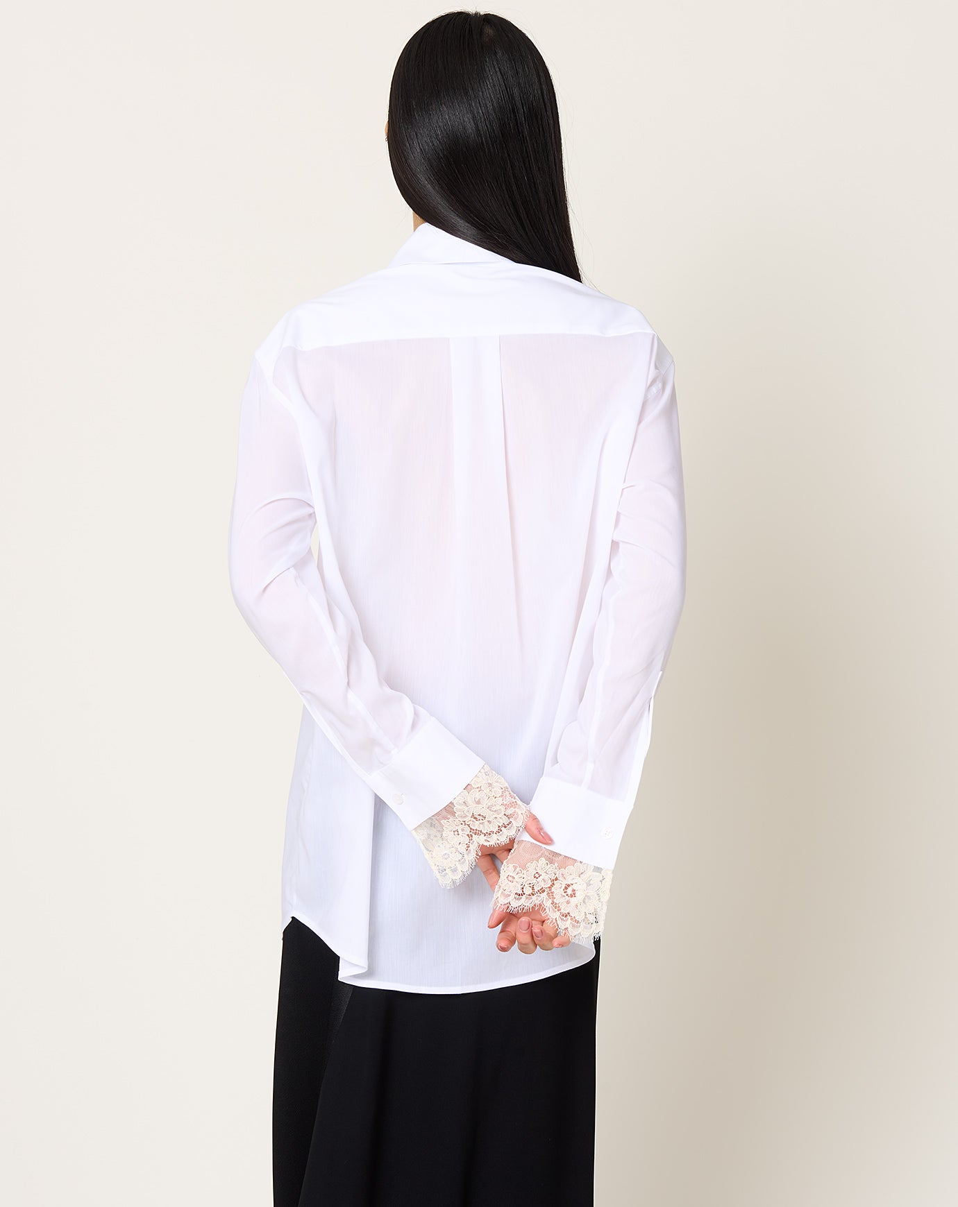 Kallmeyer Chloé Bib Button Down in Ivory Voile & Lace