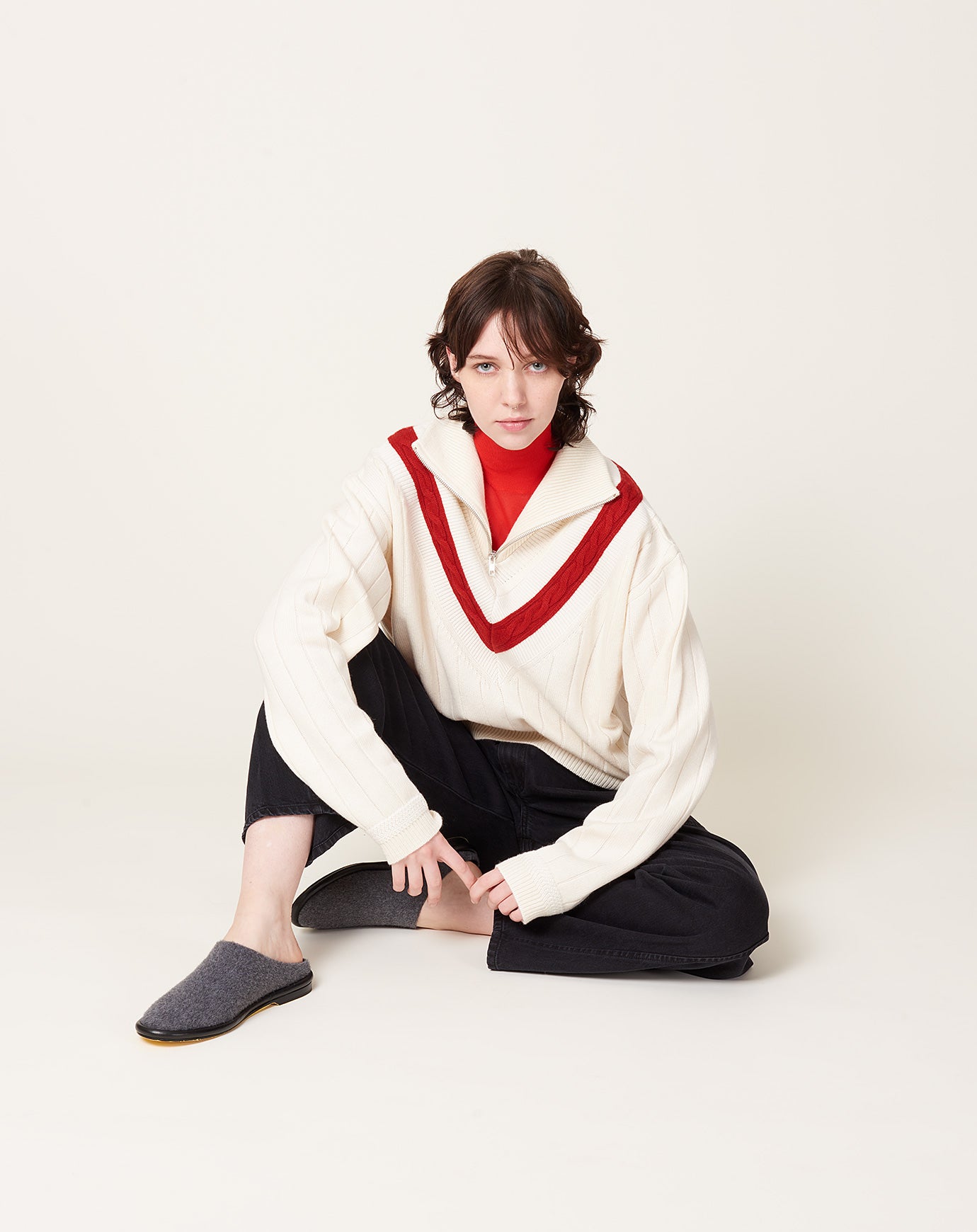 Kallmeyer Josie Layered Sweater in Ivory & Red