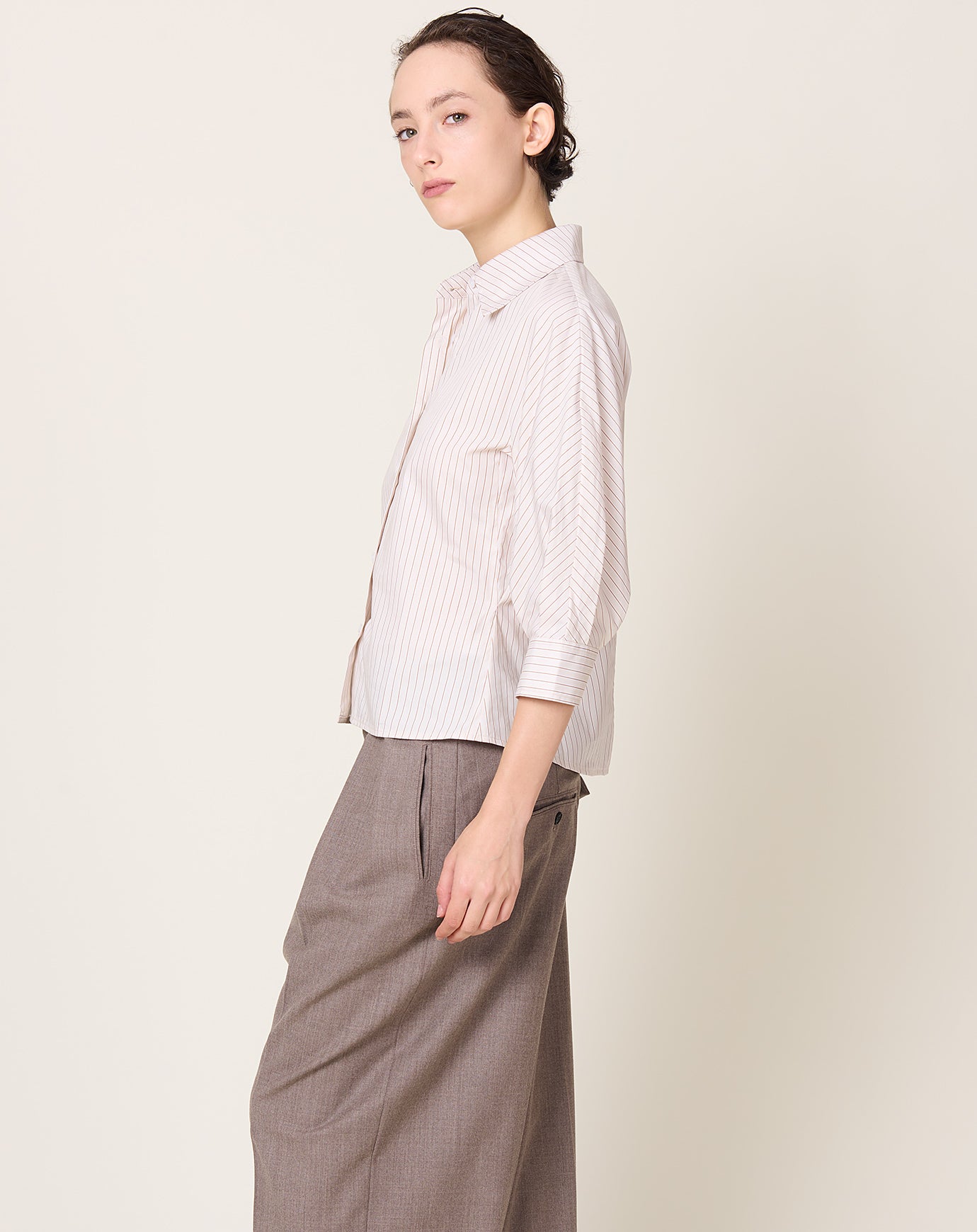 Kallmeyer Colette 3/4-Sleeve Button Down in Sepia Stripe