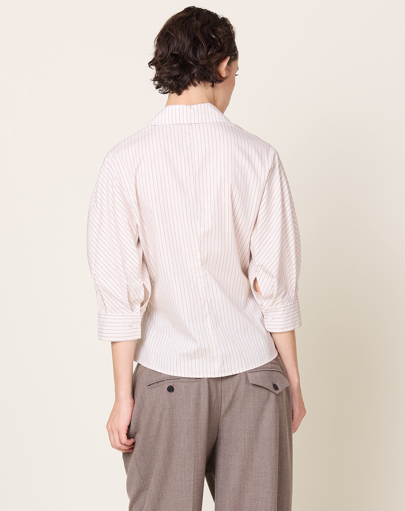 Kallmeyer Colette 3/4-Sleeve Button Down in Sepia Stripe