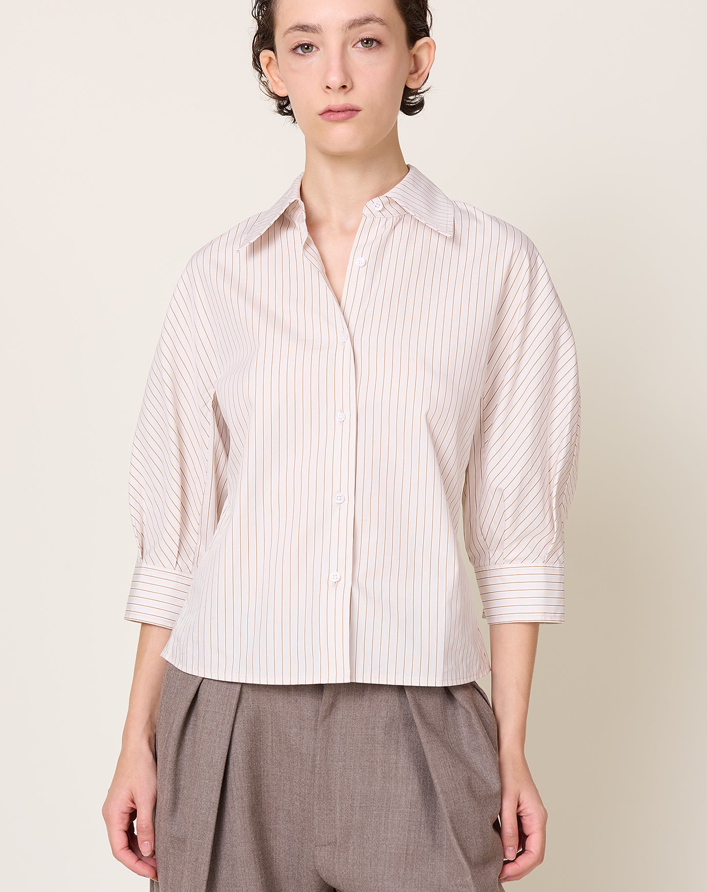 Kallmeyer Colette 3/4-Sleeve Button Down in Sepia Stripe