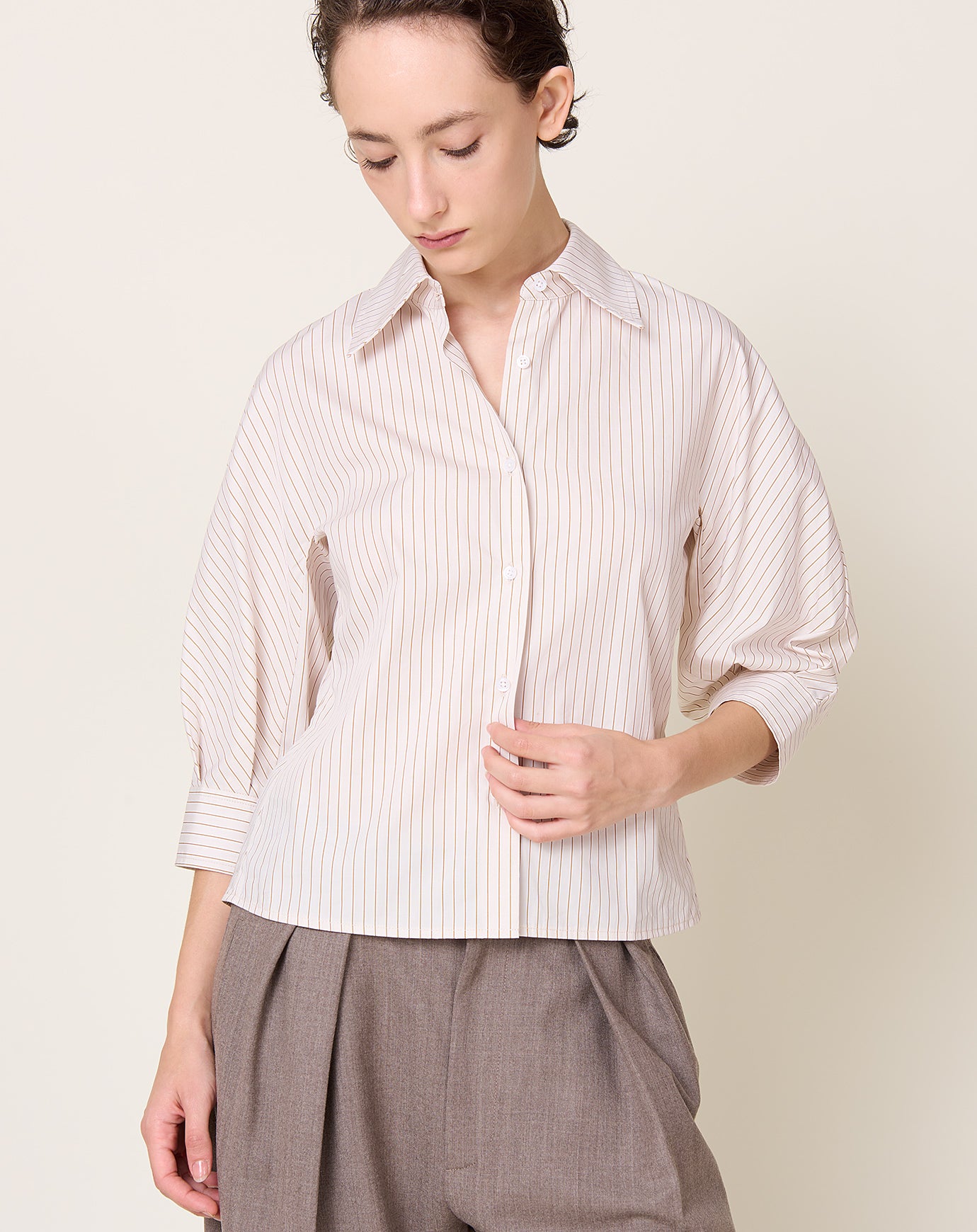 Kallmeyer Colette 3/4-Sleeve Button Down in Sepia Stripe