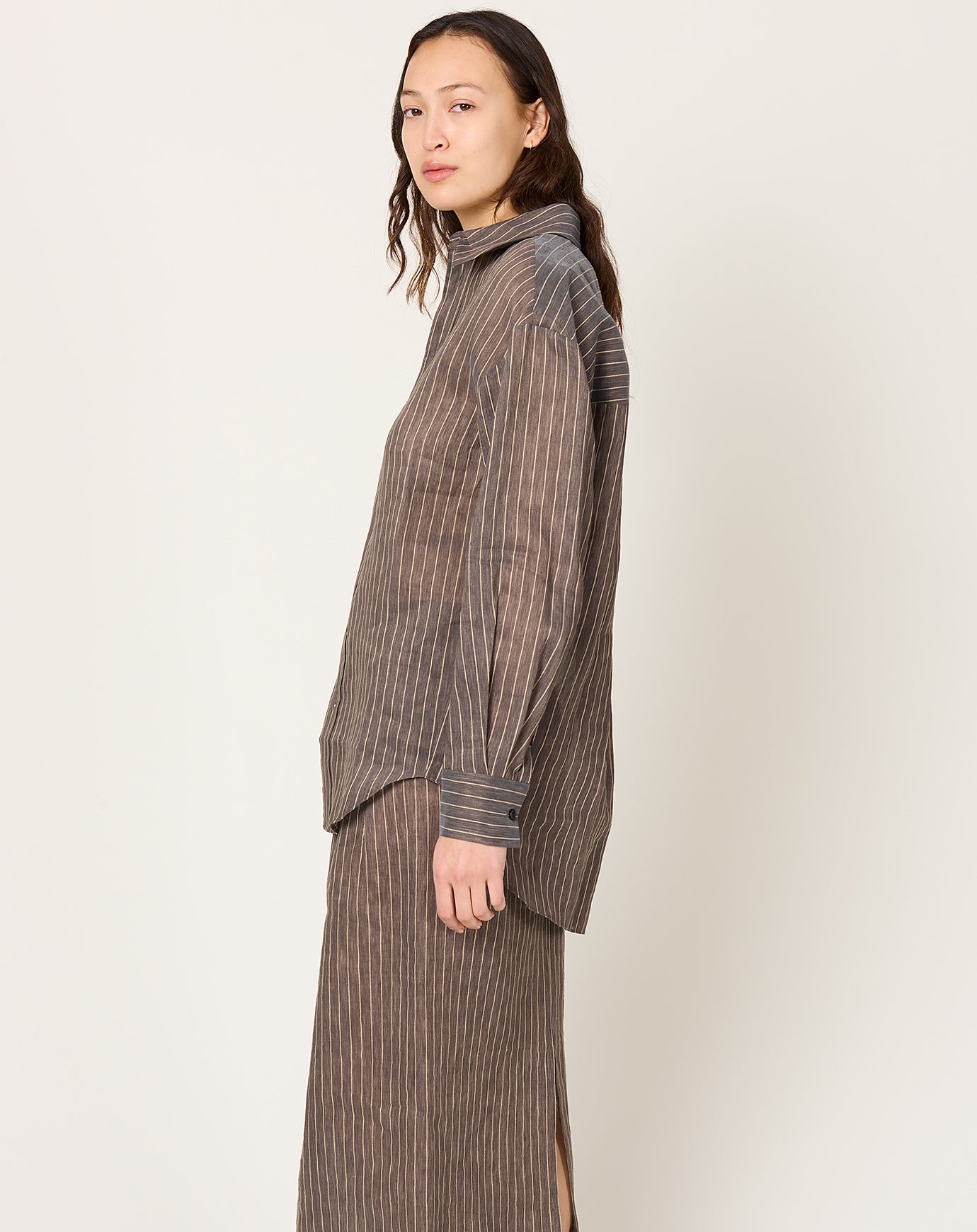 Kallmeyer Dani Button Down in Linen Stripe
