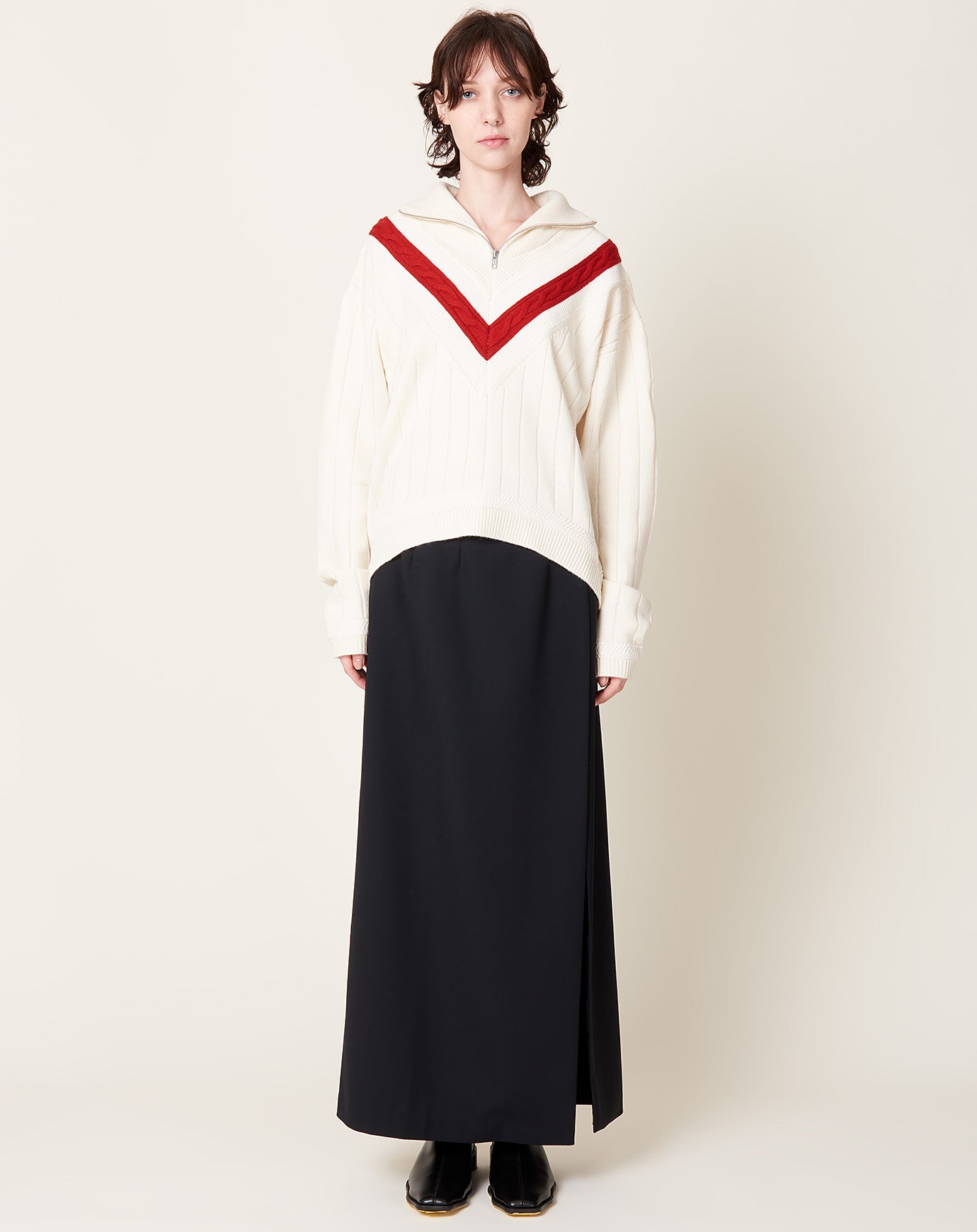 Kallmeyer Josie Layered Sweater in Ivory & Red