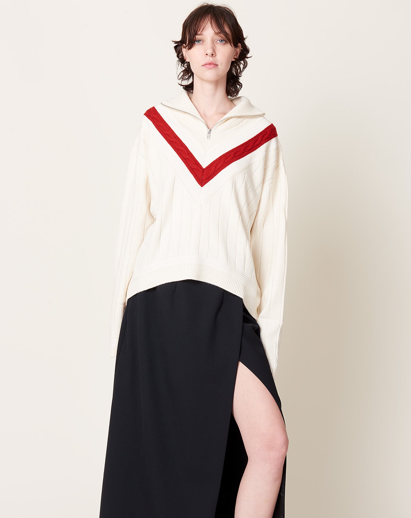 Kallmeyer Josie Layered Sweater in Ivory & Red