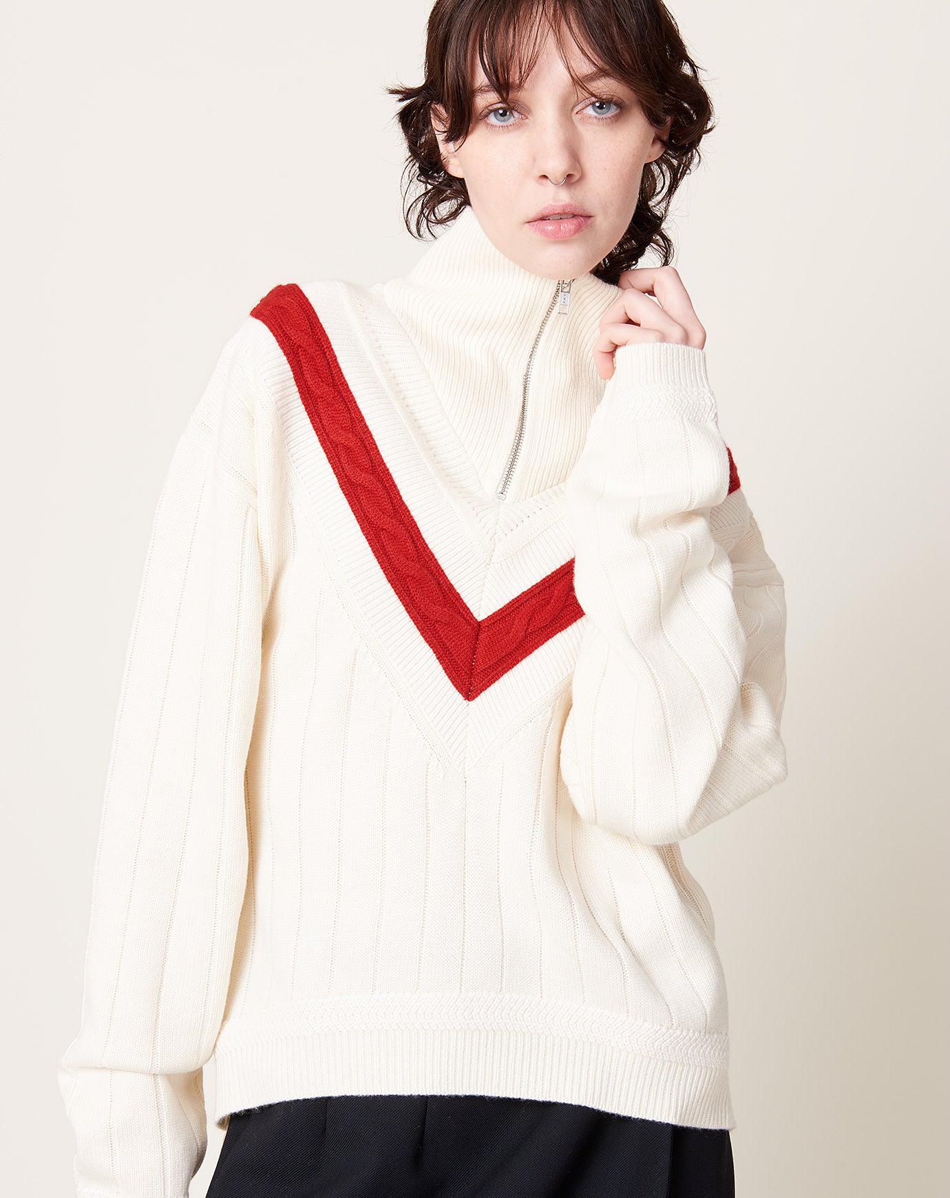 Kallmeyer Josie Layered Sweater in Ivory & Red