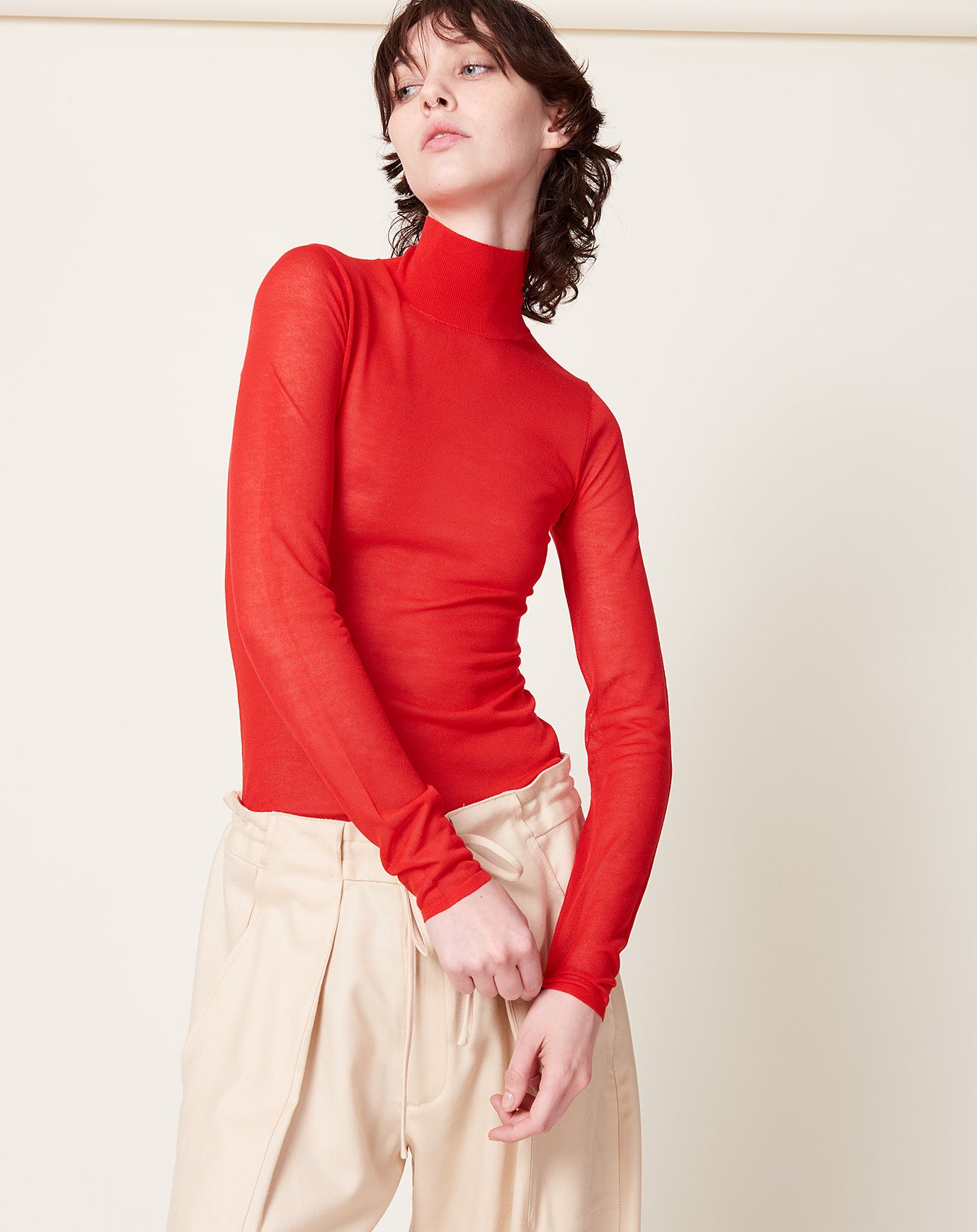 Kallmeyer Lyra Sheer Turtleneck in Scarlet