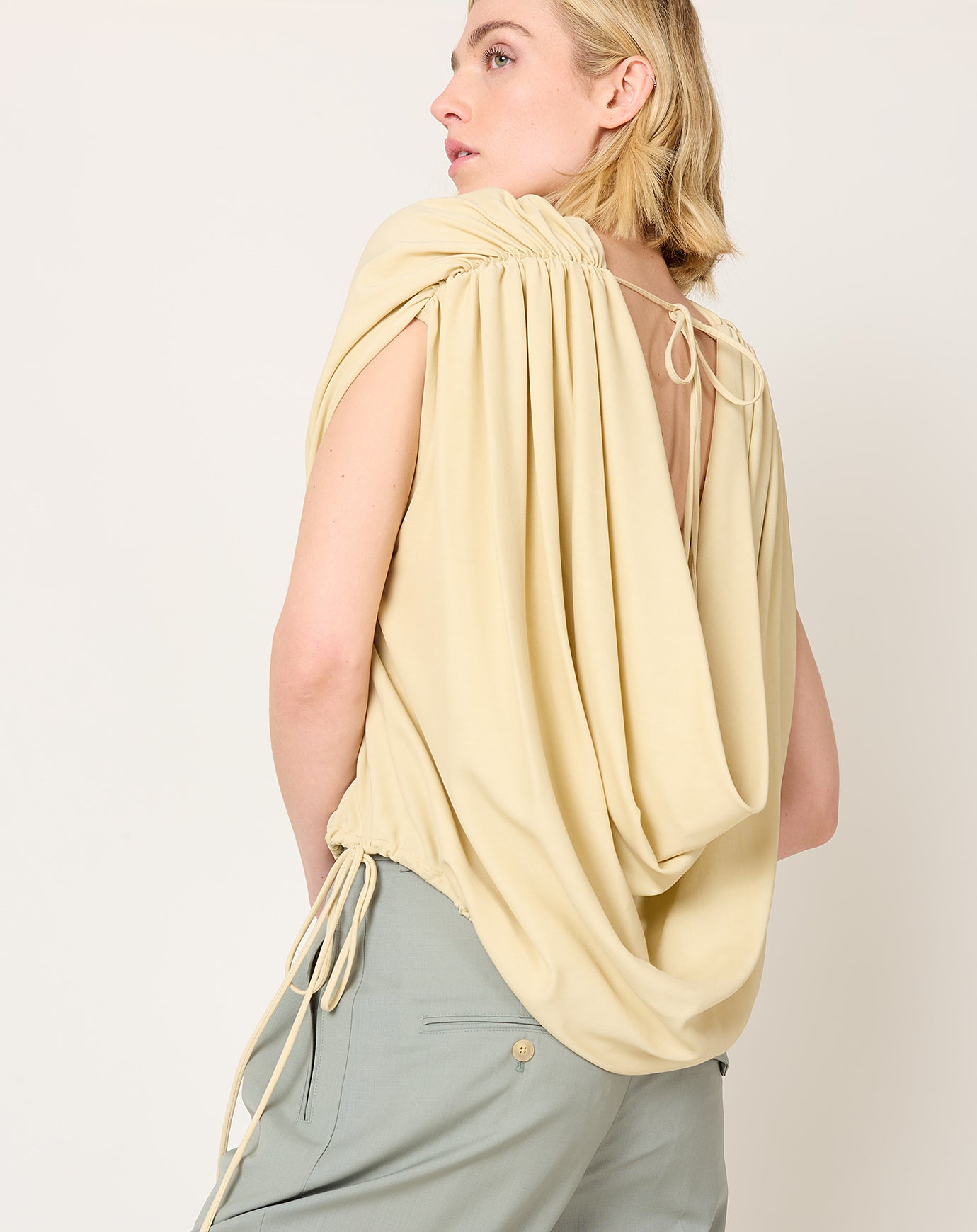 Kallmeyer Naia Draped Top in Parchment Crepe