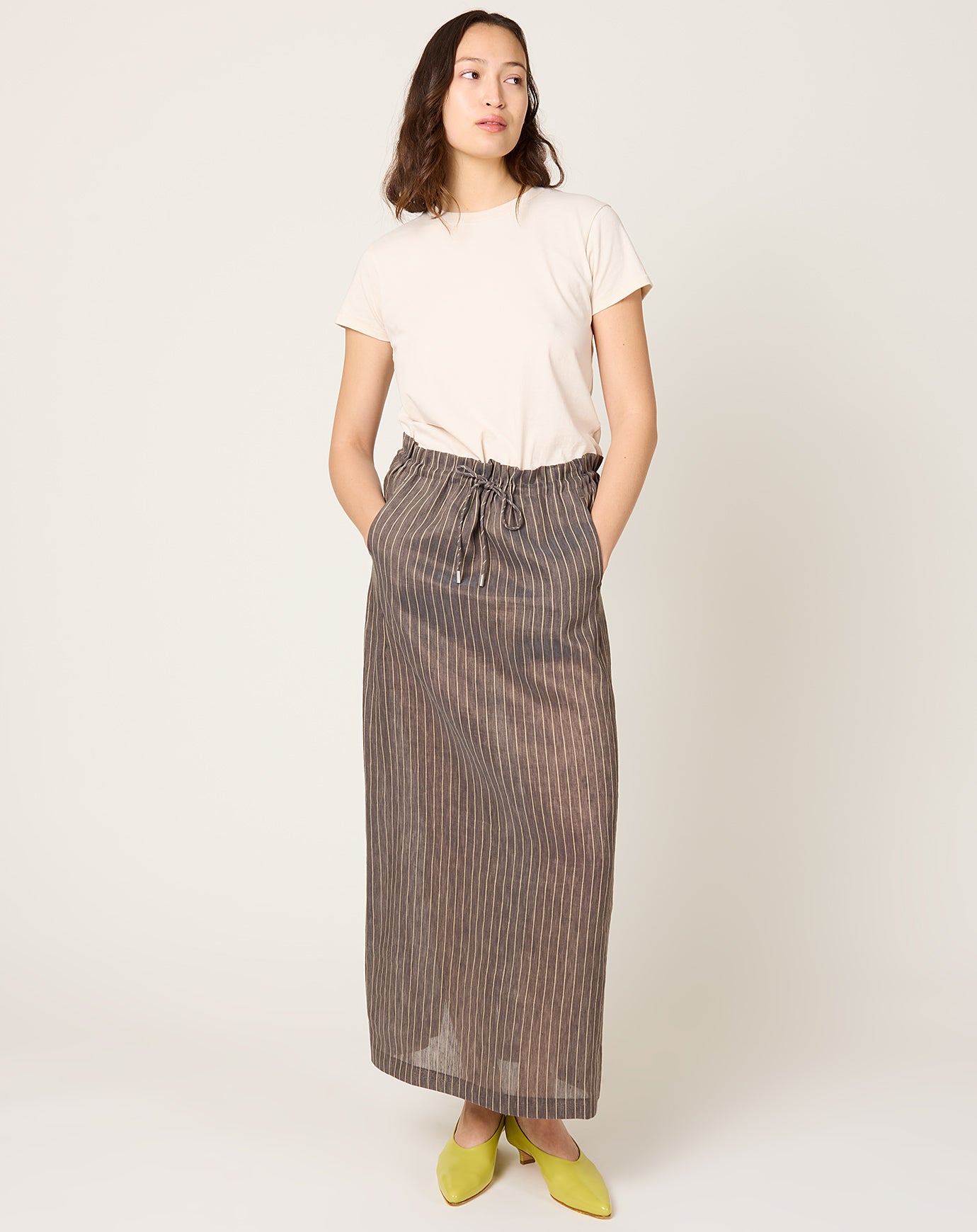 Kallmeyer Regina Drawstring Skirt in Linen Stripe