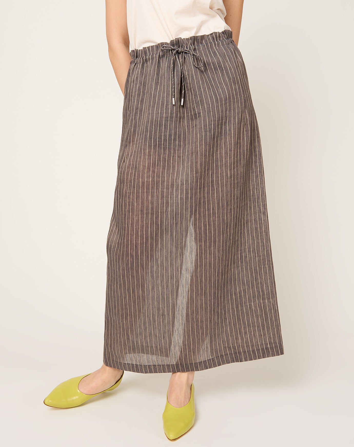 Kallmeyer Regina Drawstring Skirt in Linen Stripe