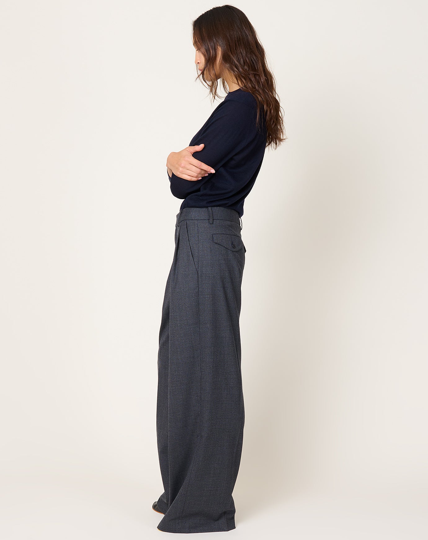 Kallmeyer Roxana Low Rise Trouser in Navy Houndstooth