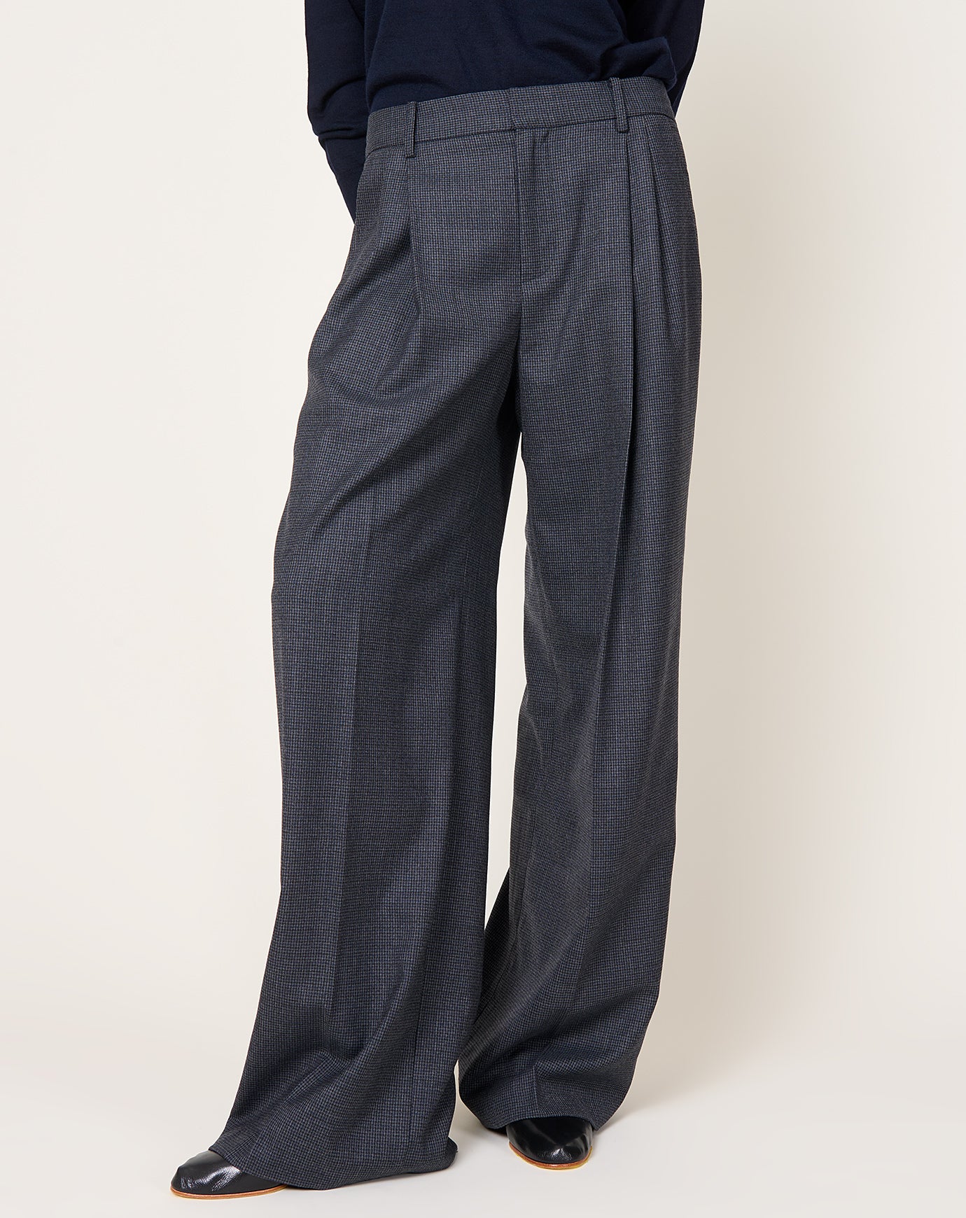 Kallmeyer Roxana Low Rise Trouser in Navy Houndstooth