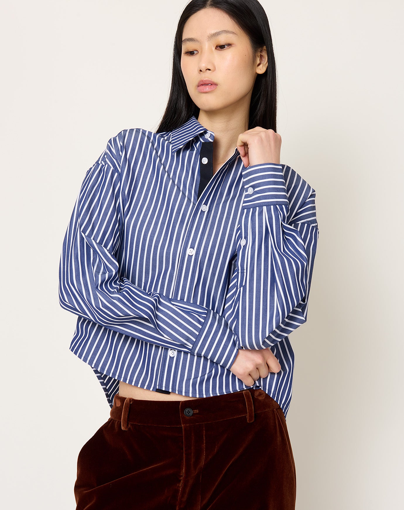 Kallmeyer Tegan Button Down in Indigo Stripe