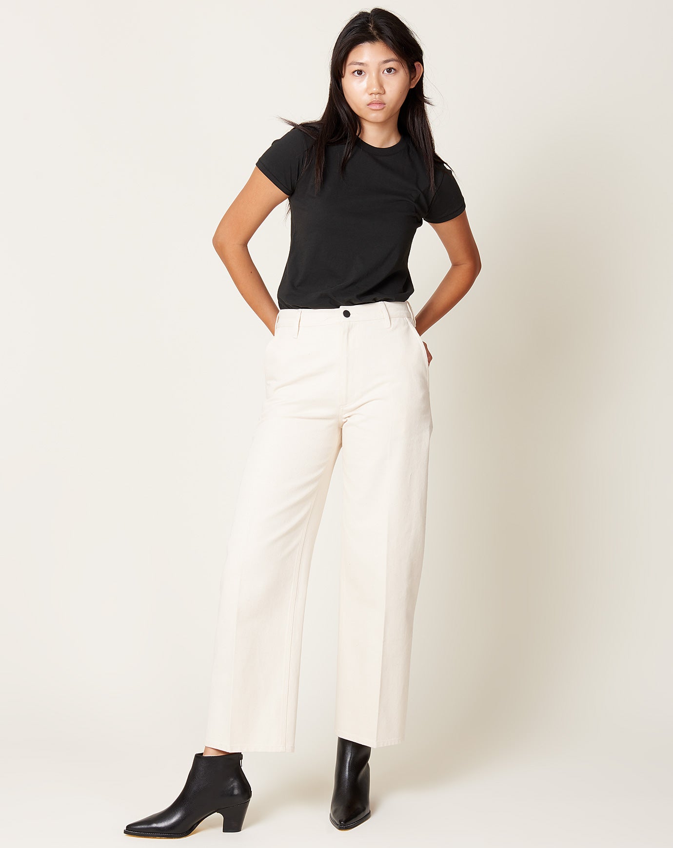 Kallmeyer Wide Leg Column Jeans in Ecru