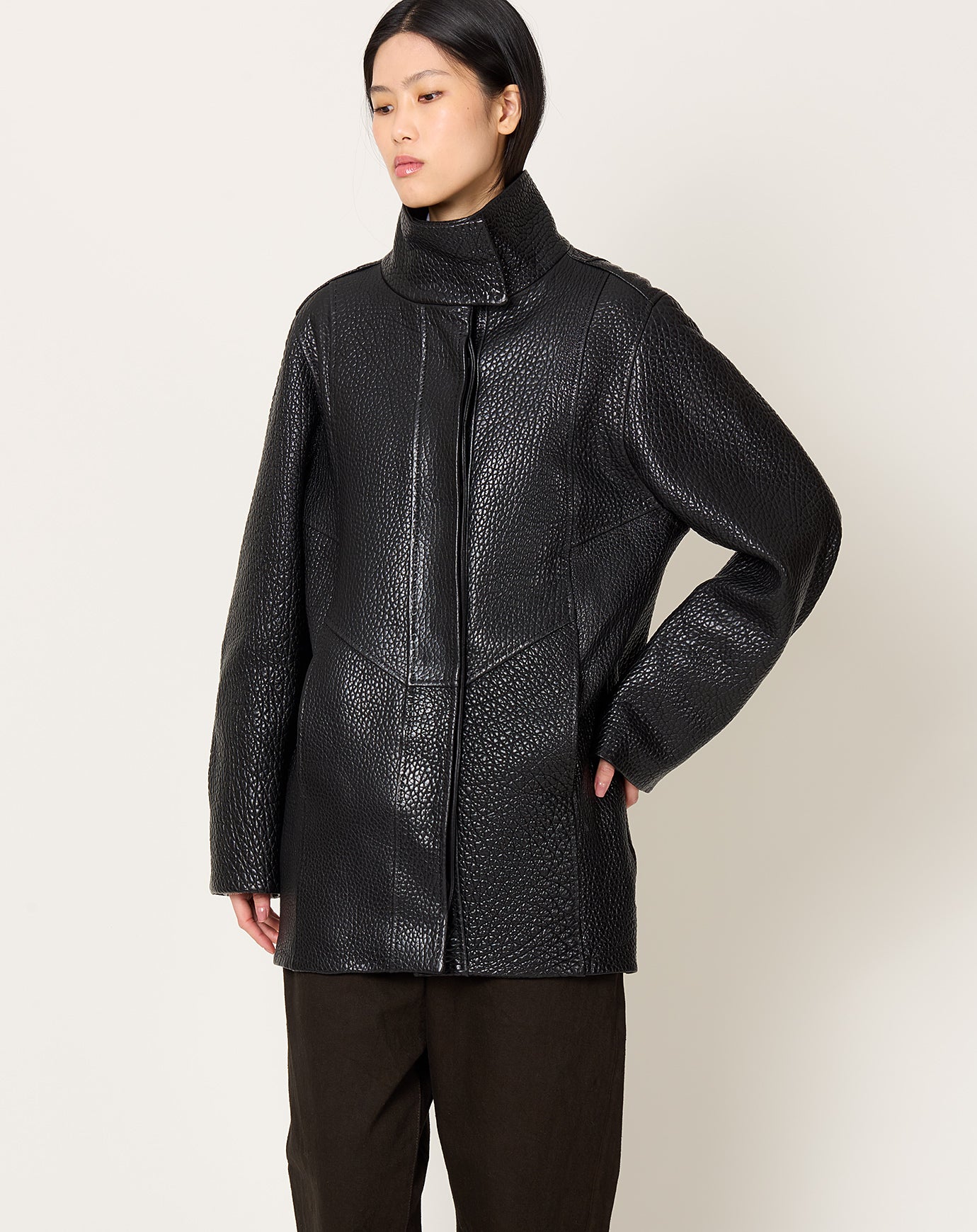 Kallmeyer Willow Leather Car Coat in Black