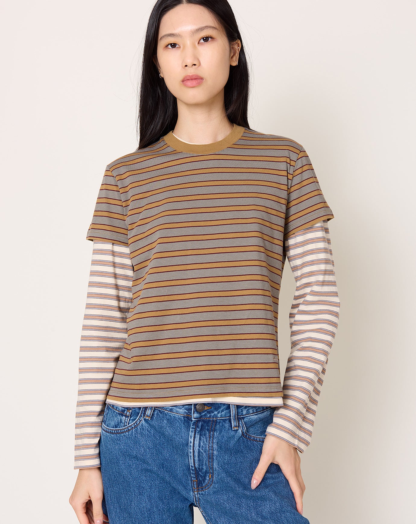 Kallmeyer Wynn Long Sleeve T Shirt in Apricot Stripe
