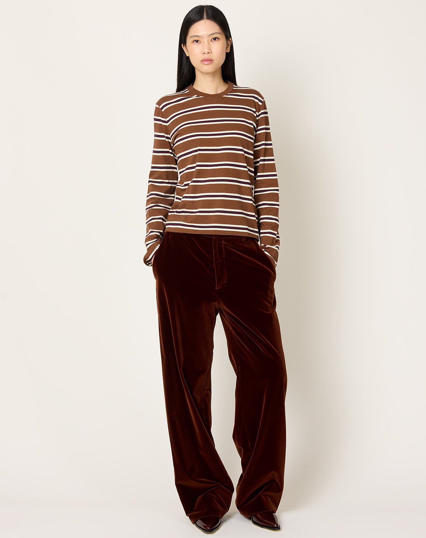 Kallmeyer Wynn Long Sleeve T Shirt in Rust Multi Stripe