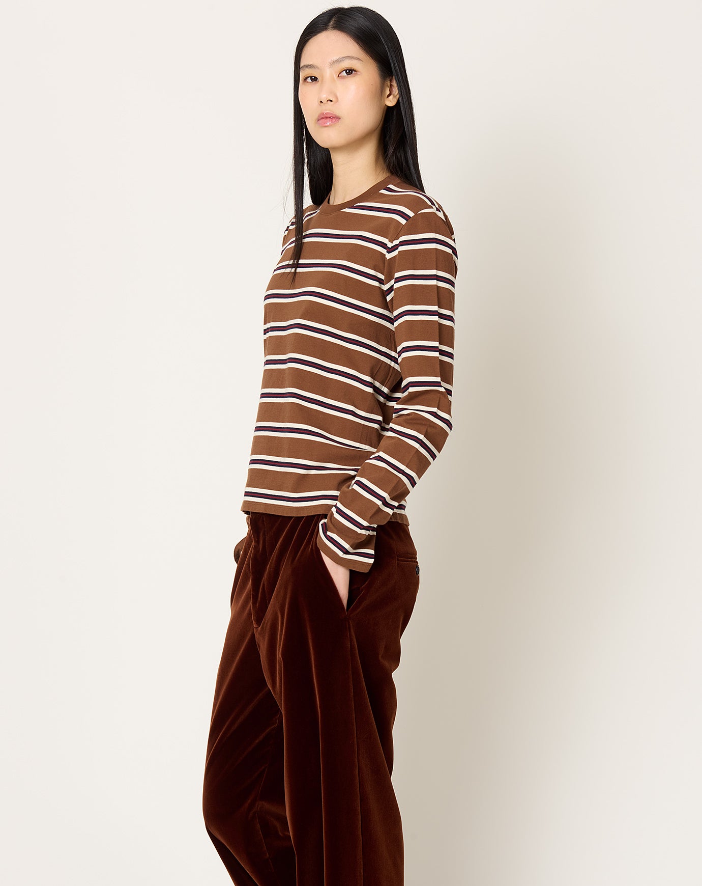 Kallmeyer Wynn Long Sleeve T Shirt in Rust Multi Stripe