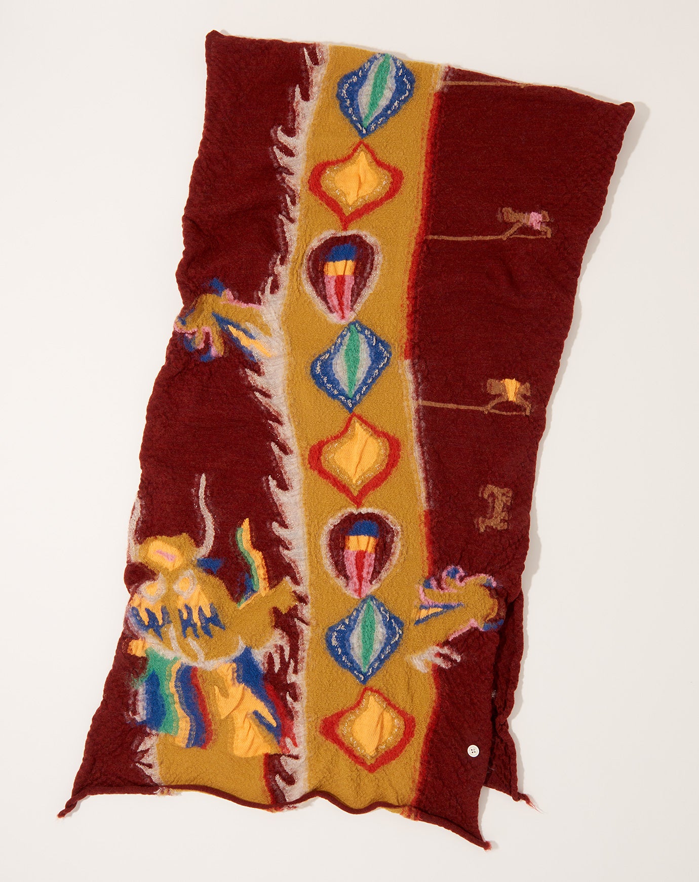 Kapital Fulling Wool HAPPY Scarf DRAGON DANCE in Burgundy