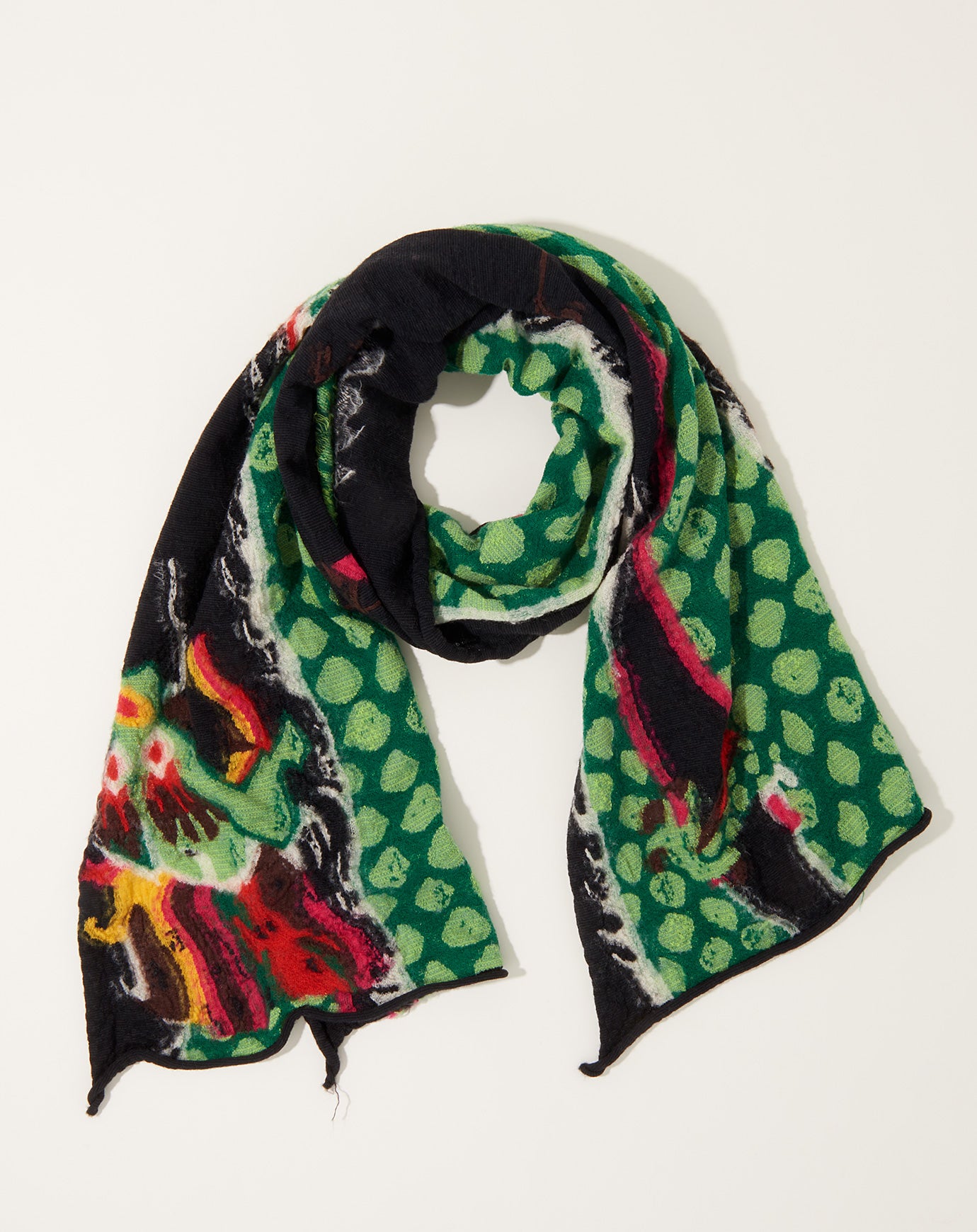 Kapital Fulling Wool HAPPY Scarf DRAGON DANCE & RAINBOW in Black