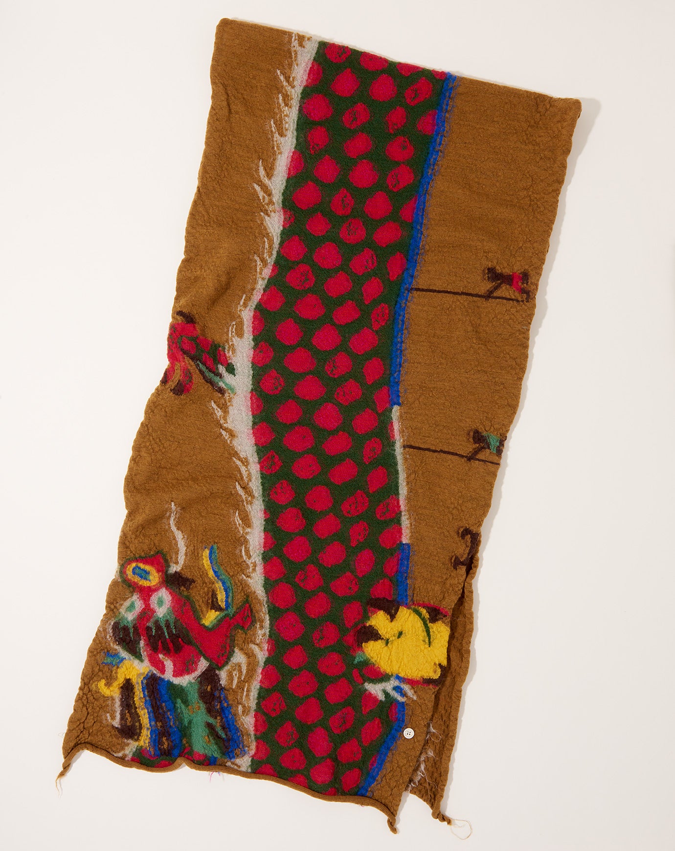 Kapital Fulling Wool HAPPY Scarf DRAGON DANCE & RAINBOW in Mustard