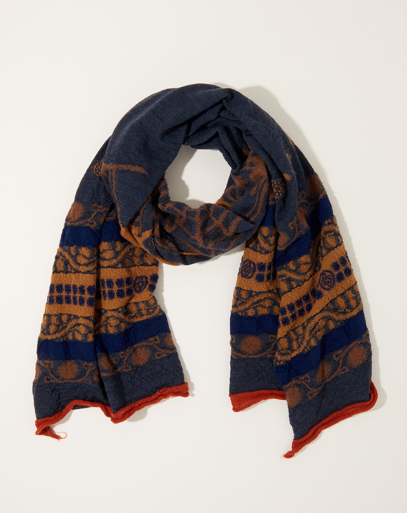 Kapital Fulling Wool Scarf COPTIC SKULL in Navy