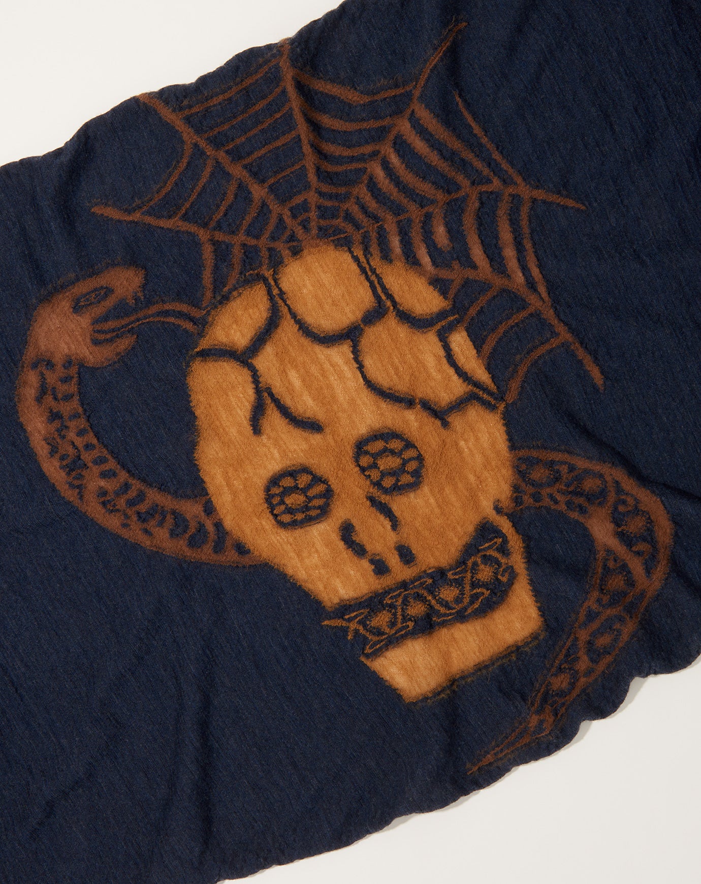 Kapital Fulling Wool Scarf COPTIC SKULL in Navy