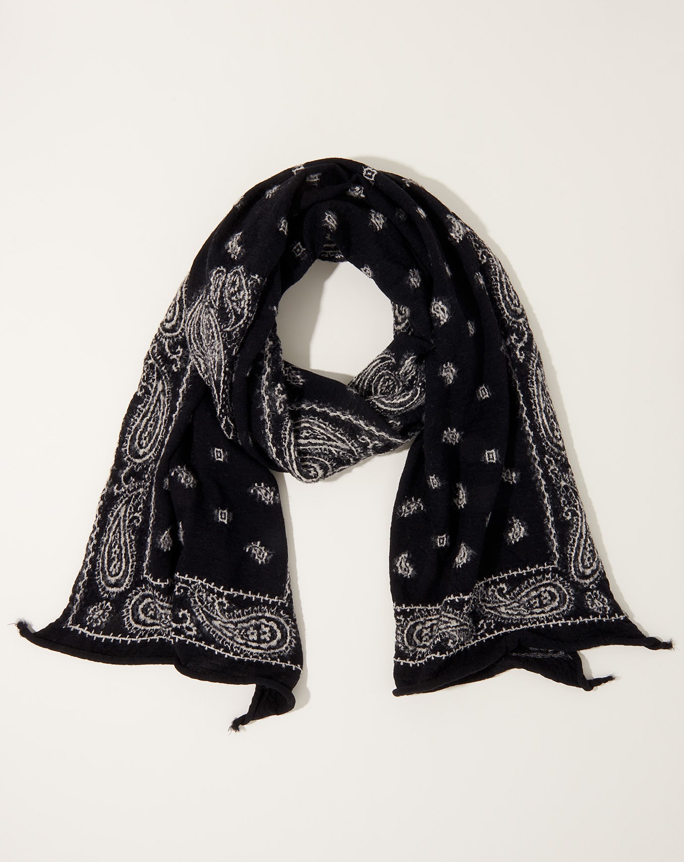 Kapital Fulling Wool Scarf PAISLEY BANDANA in Black