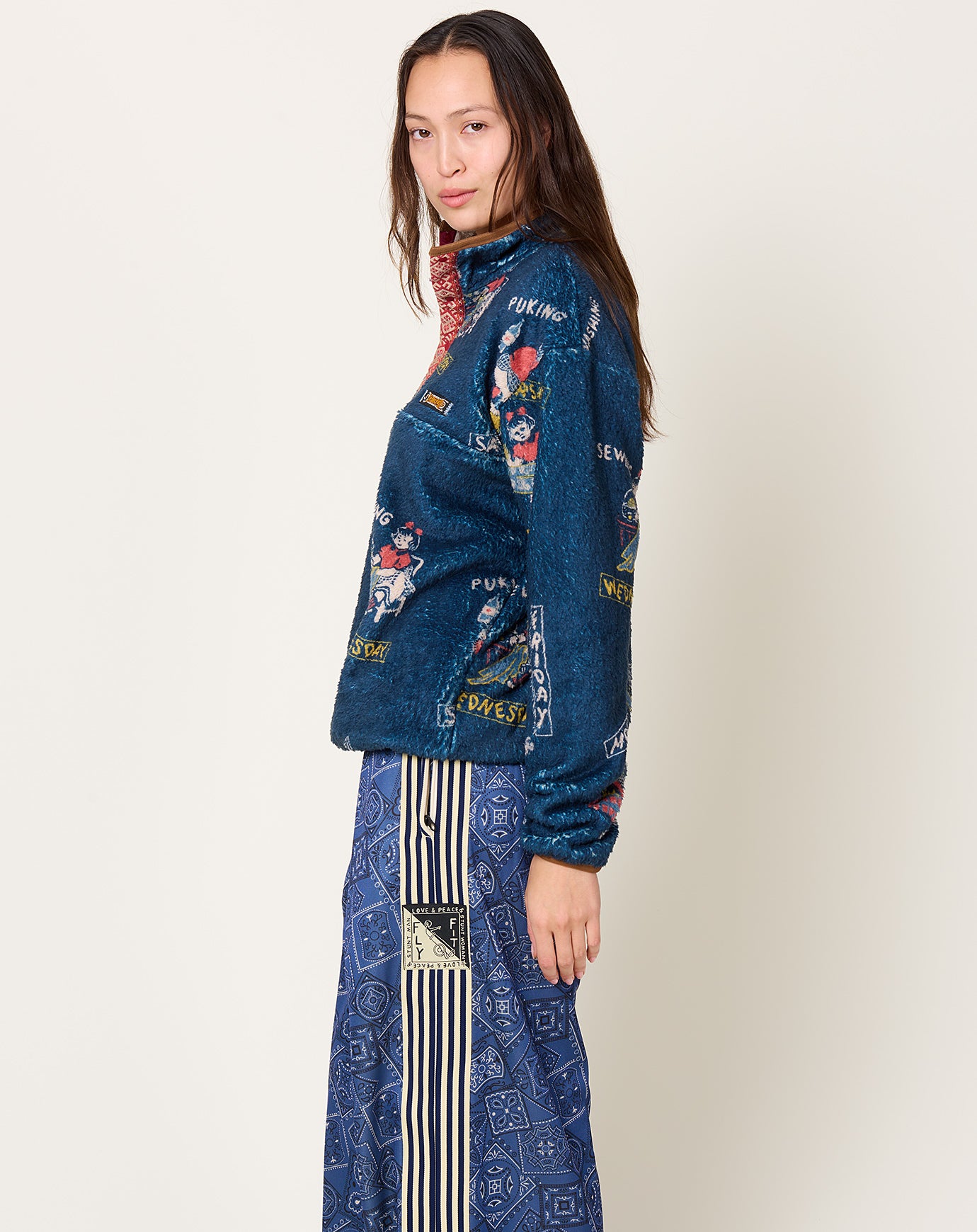 Kapital KOUNTRY CALENDAR Fleece Pullover in Navy