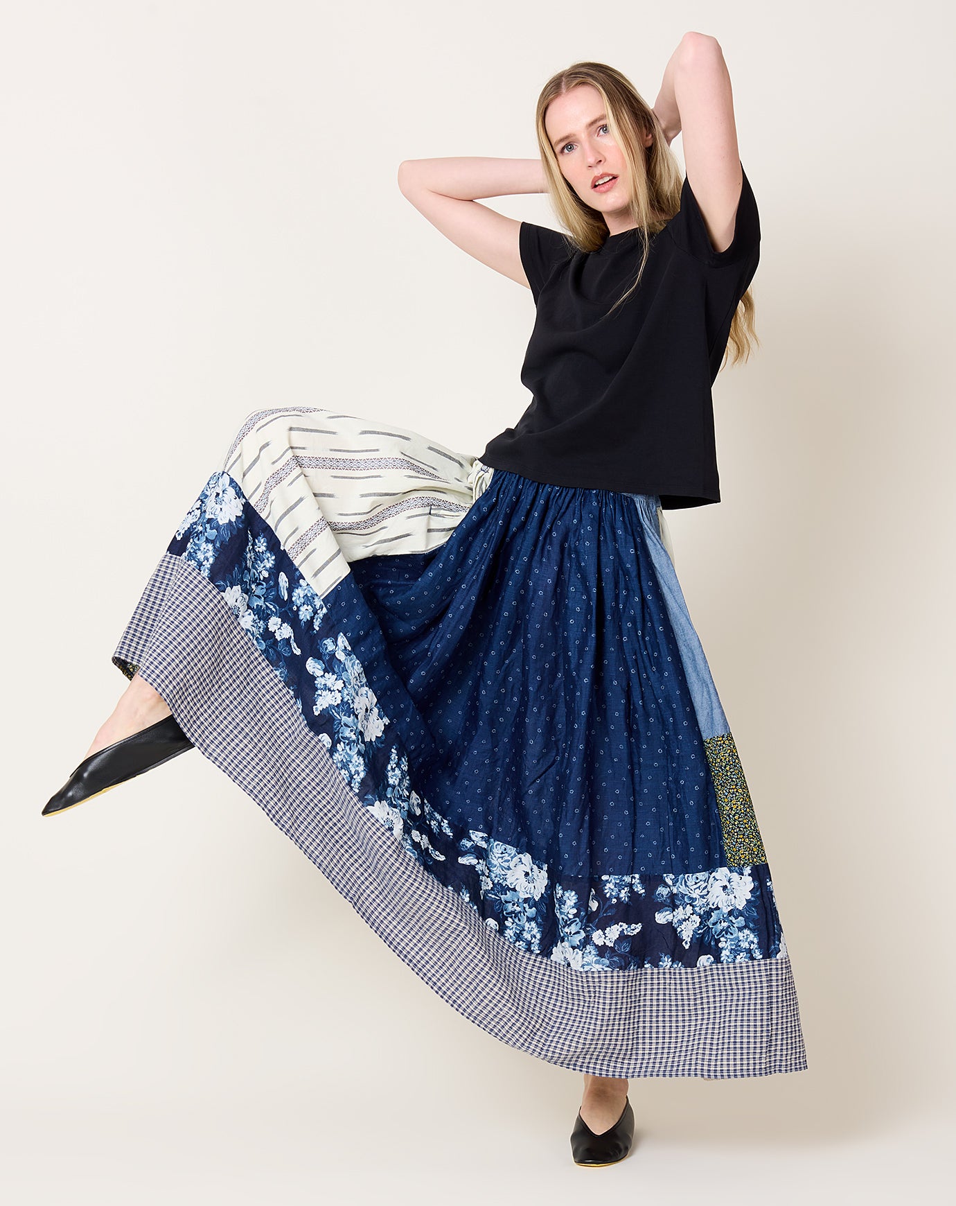 Kapital Patchwork Gathered Skirt in IDG
