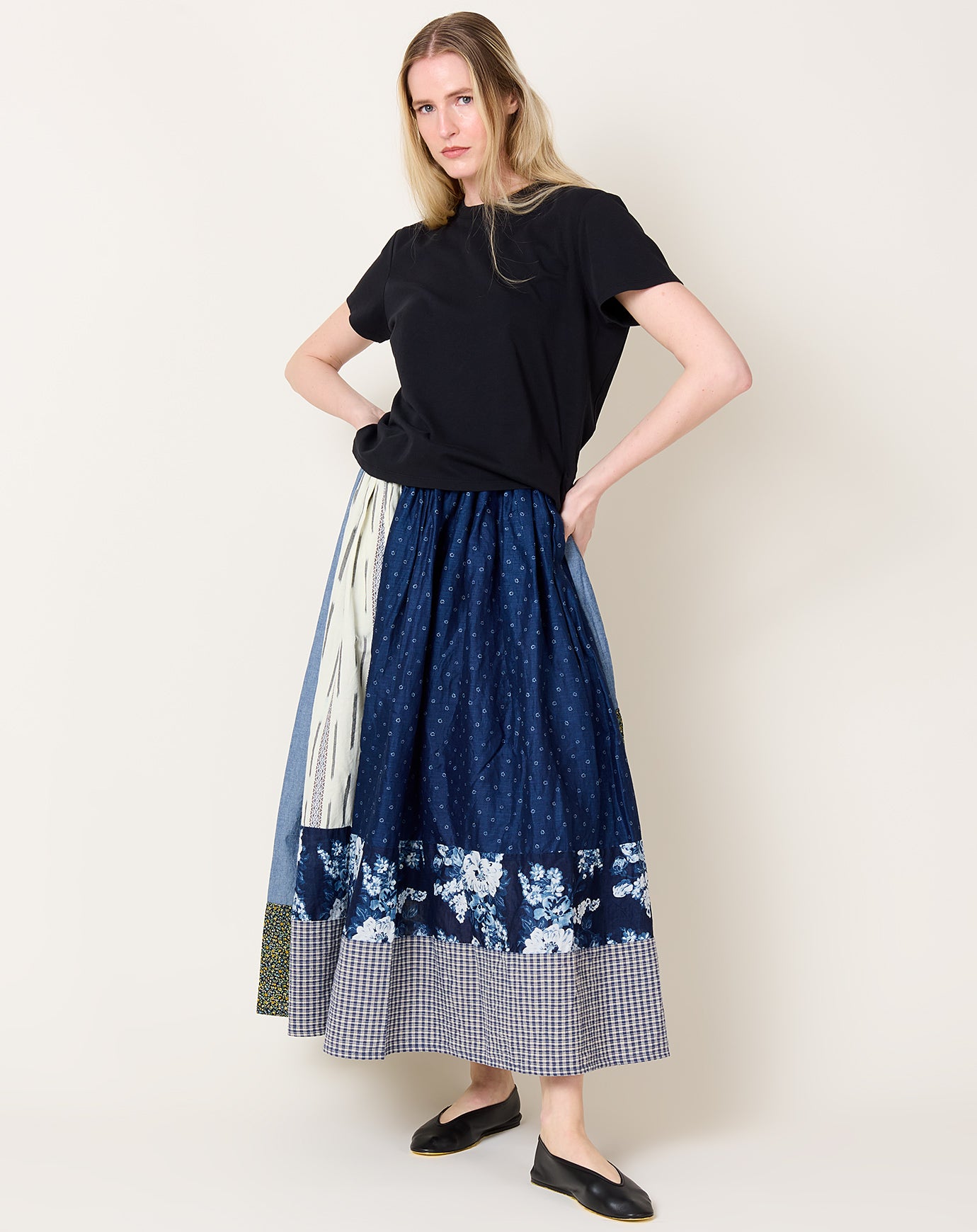 Kapital Patchwork Gathered Skirt in IDG