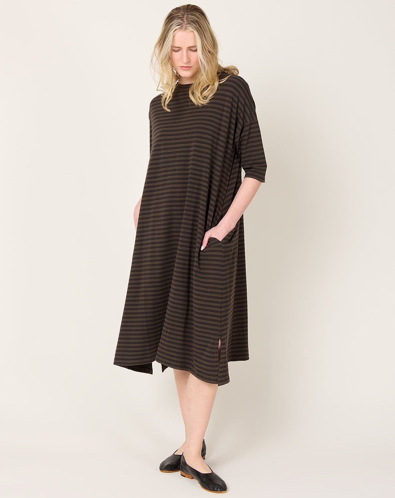 Labo.Art Striped Rame Dress in Maron
