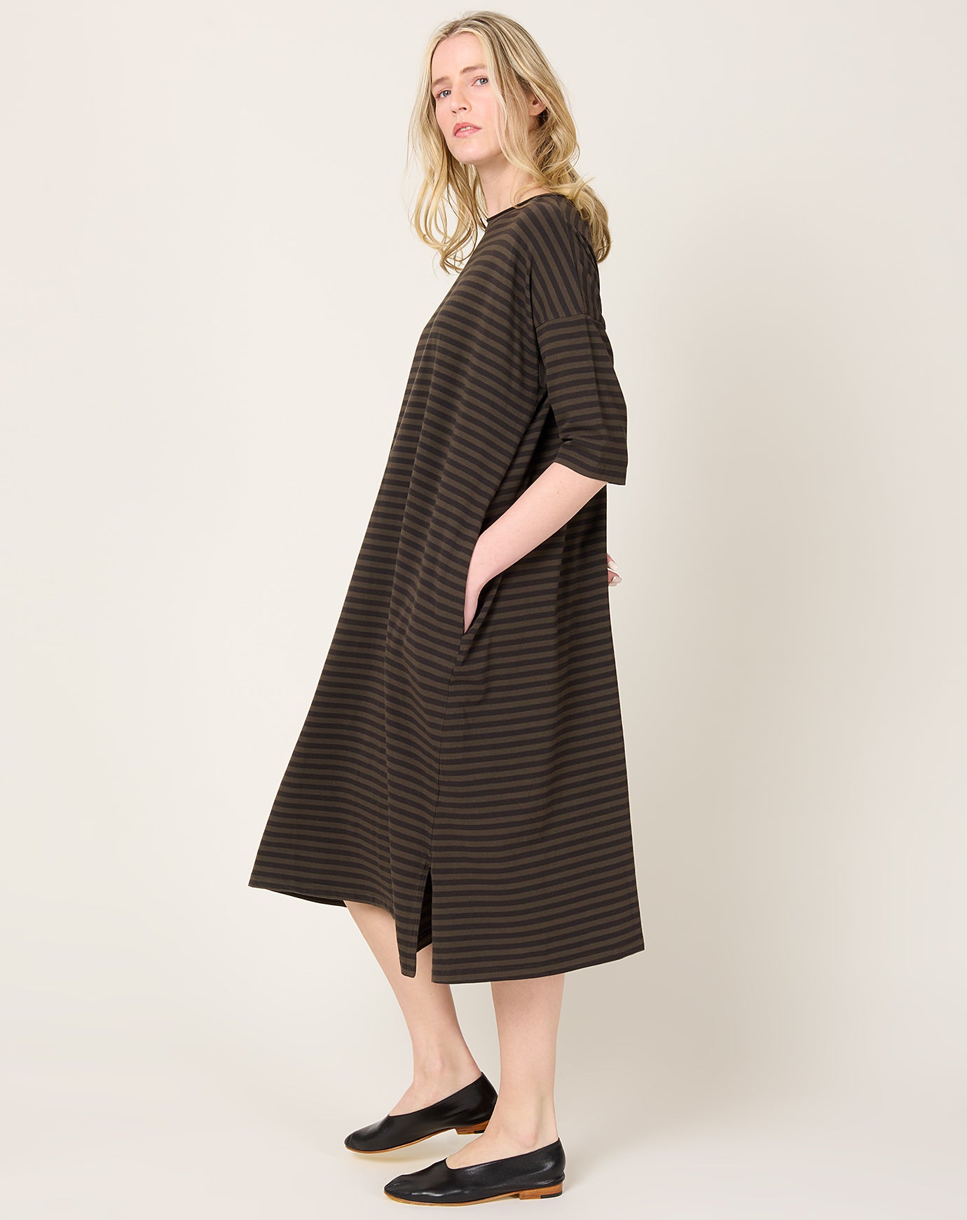 Labo.Art Striped Rame Dress in Maron