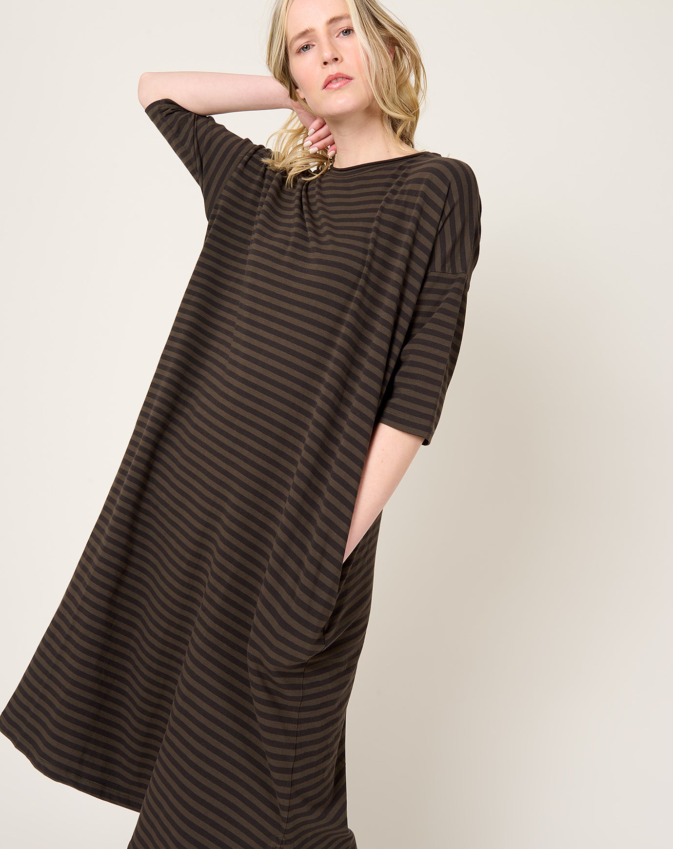 Labo.Art Striped Rame Dress in Maron