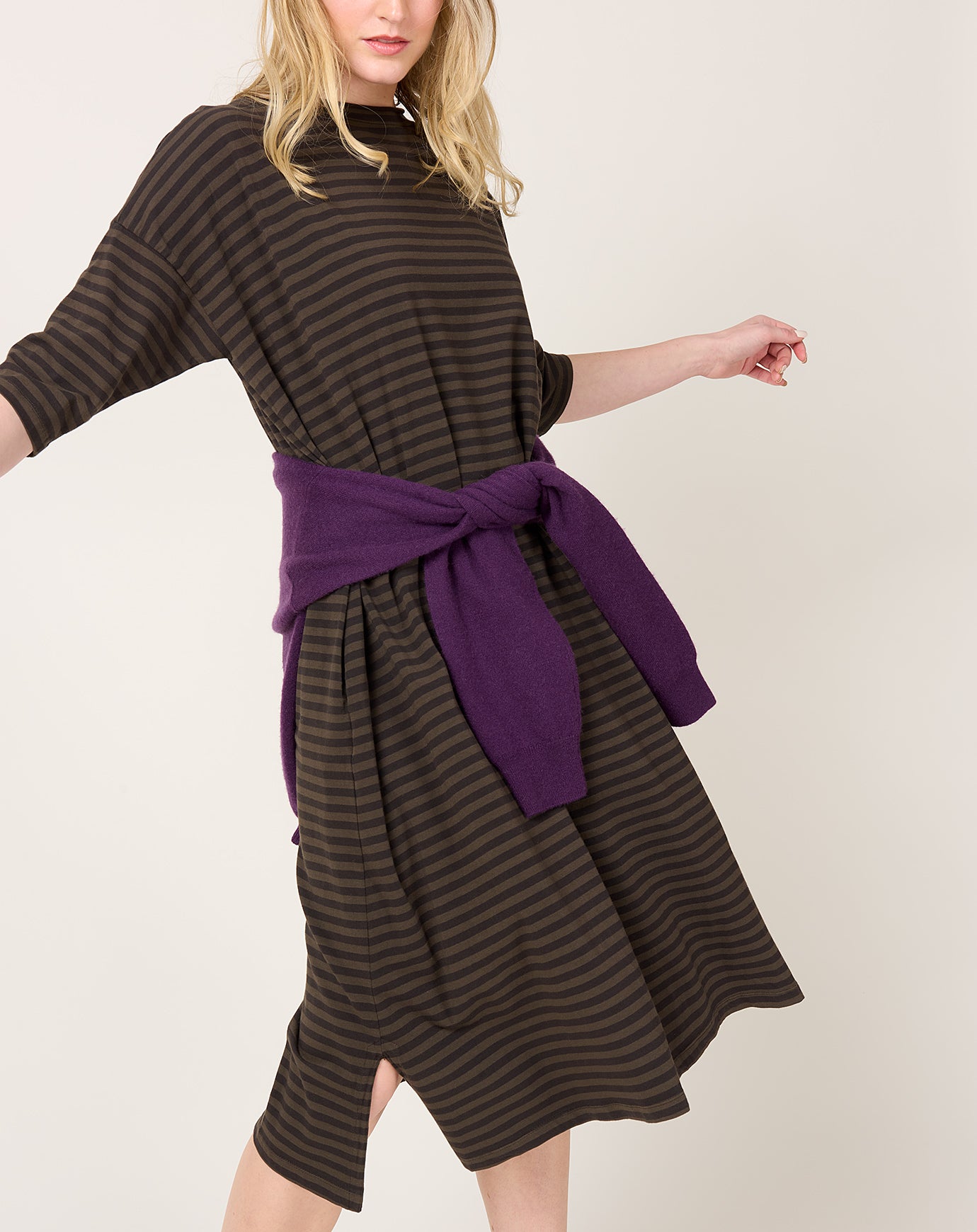 Labo.Art Striped Rame Dress in Maron