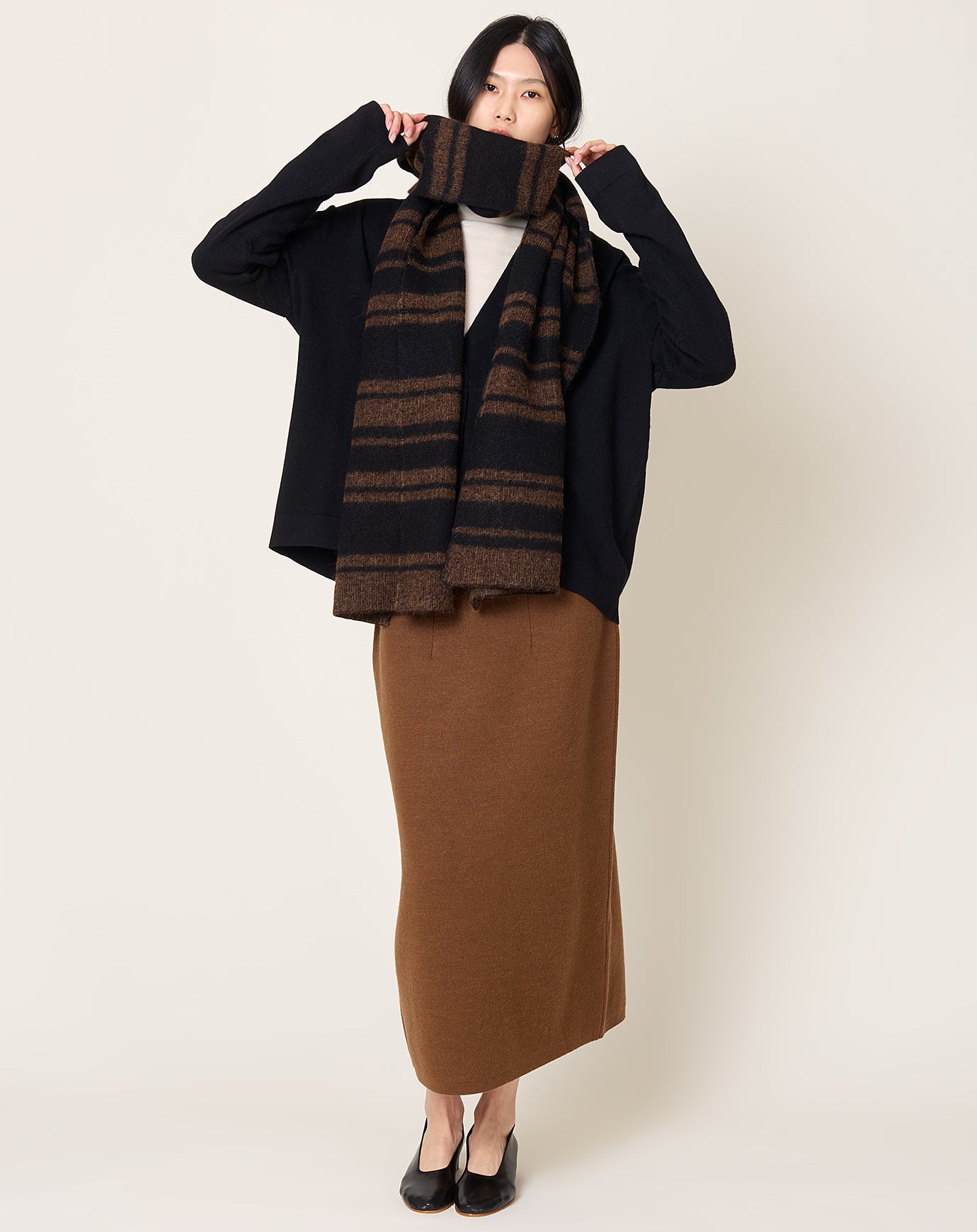 Lauren Manoogian Banded Scarf in Rust Marl & Black