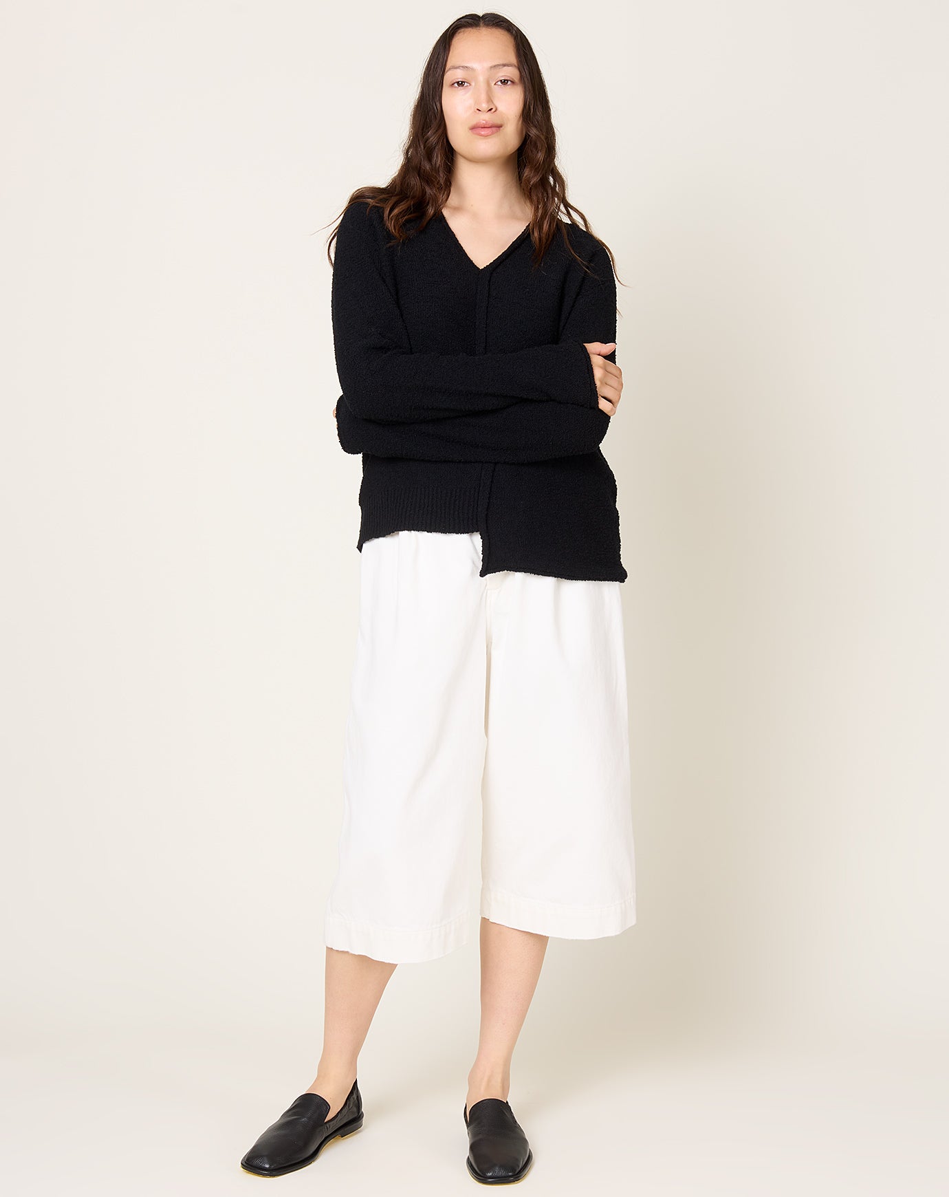 Lauren Manoogian Boucle V Neck in Black
