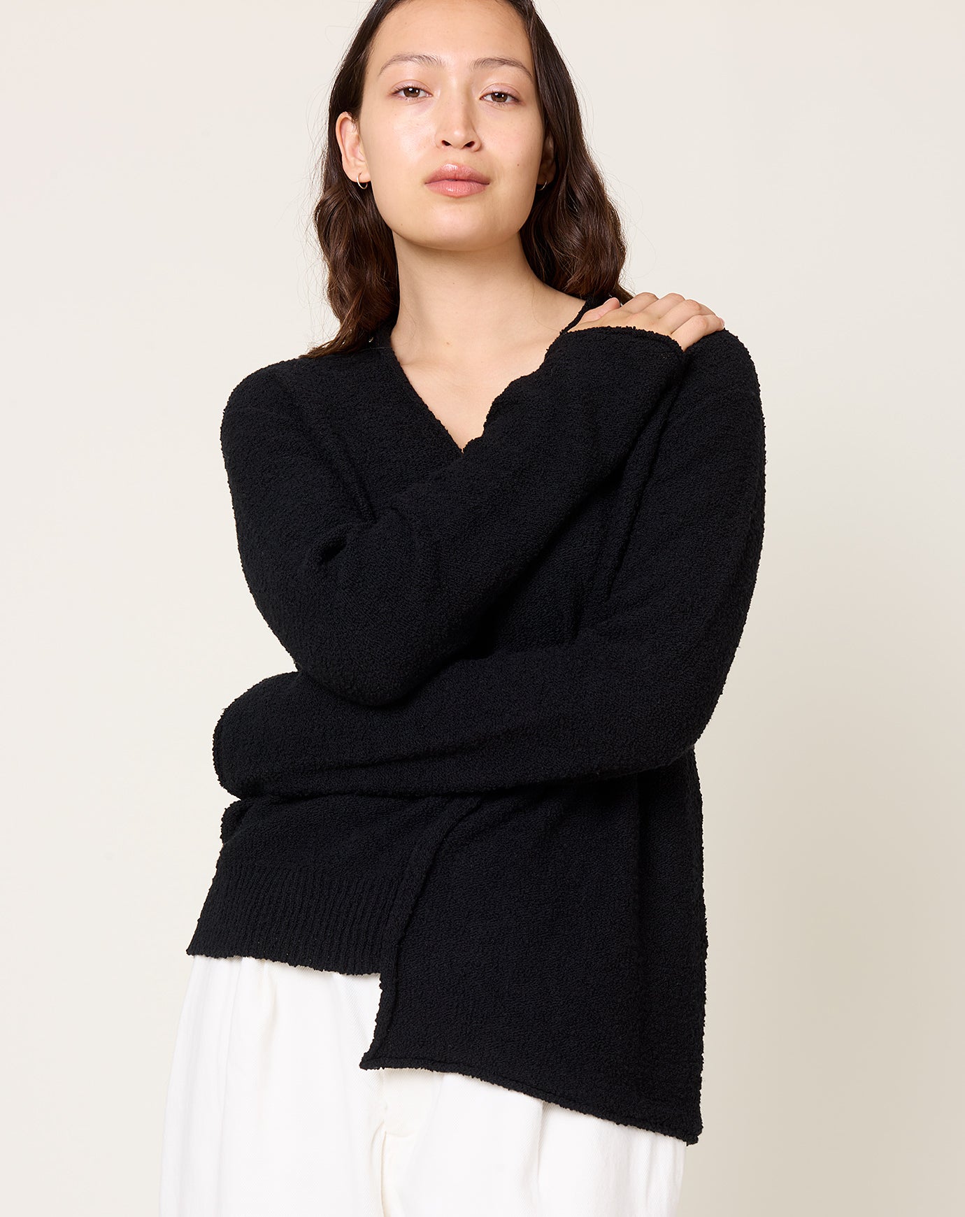 Lauren Manoogian Boucle V Neck in Black