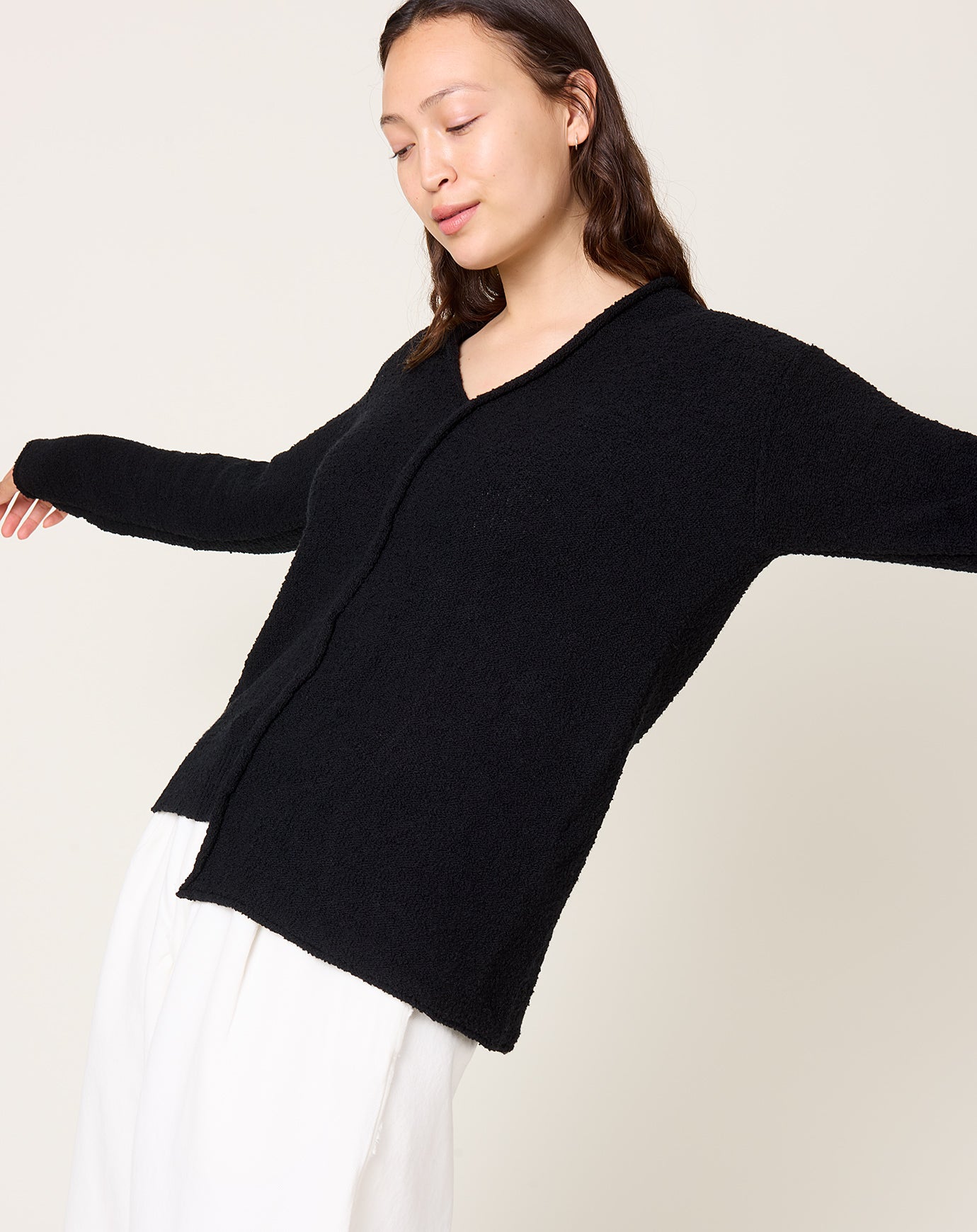 Lauren Manoogian Boucle V Neck in Black