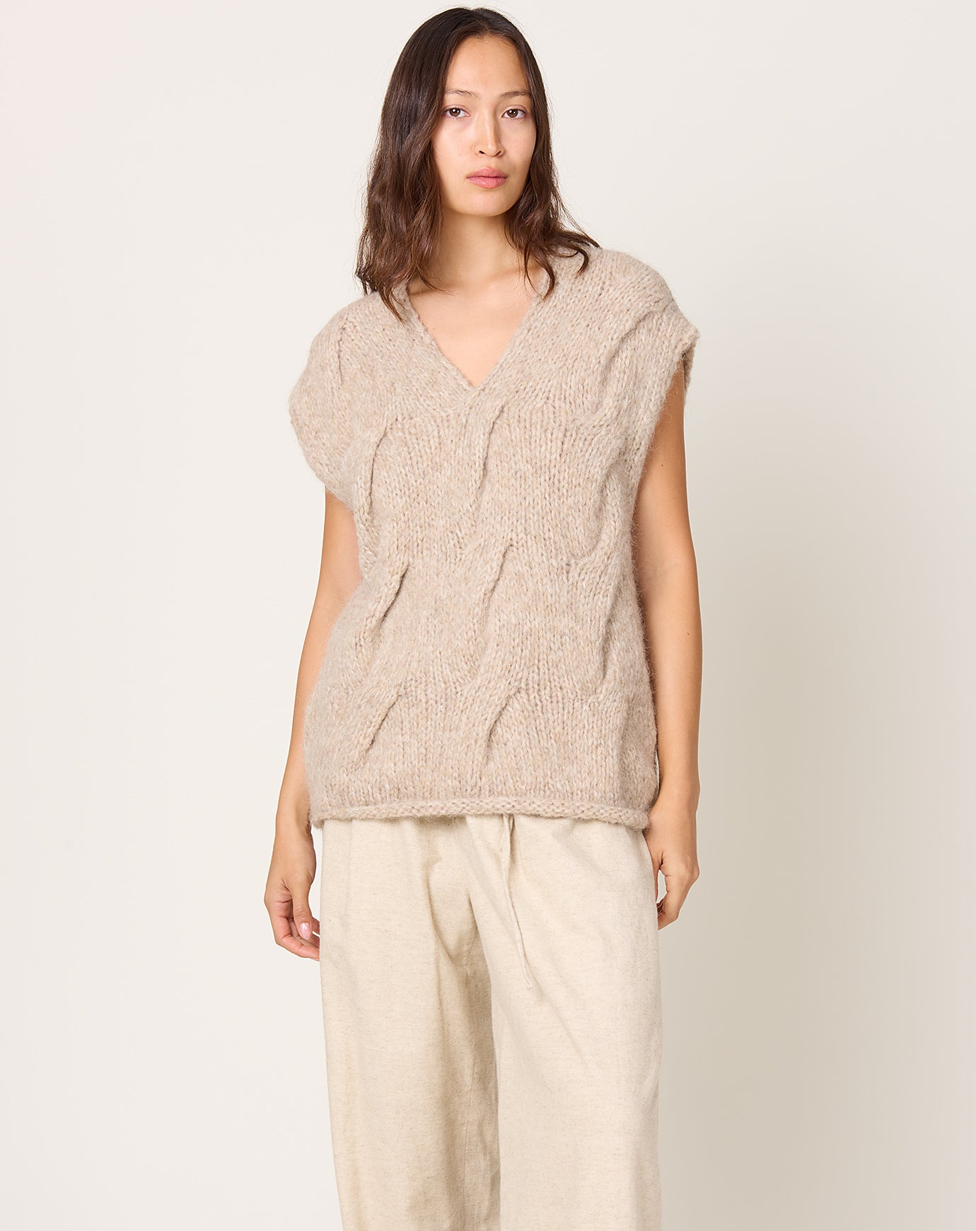 Lauren Manoogian Handknit Cable Vest in Husk