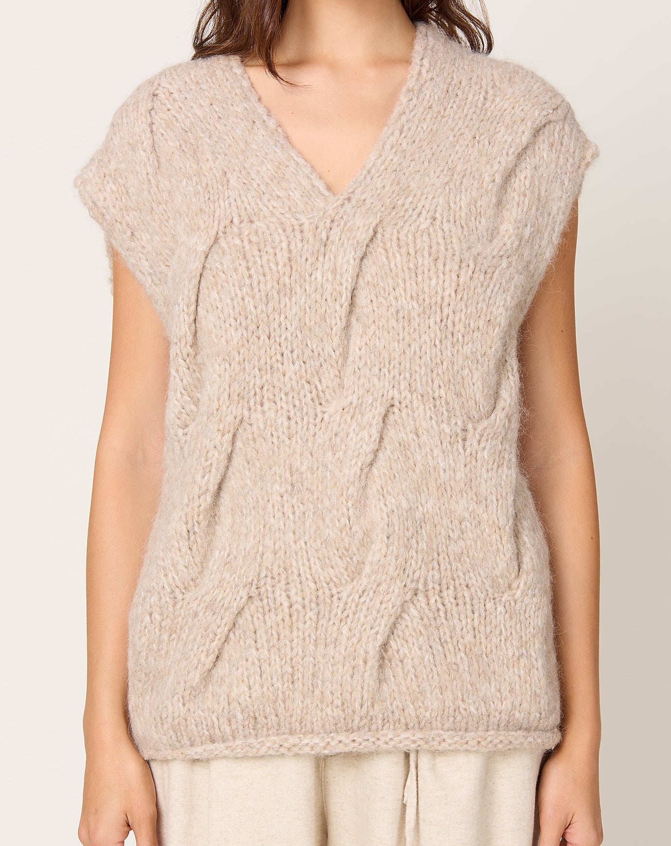 Lauren Manoogian Handknit Cable Vest in Husk