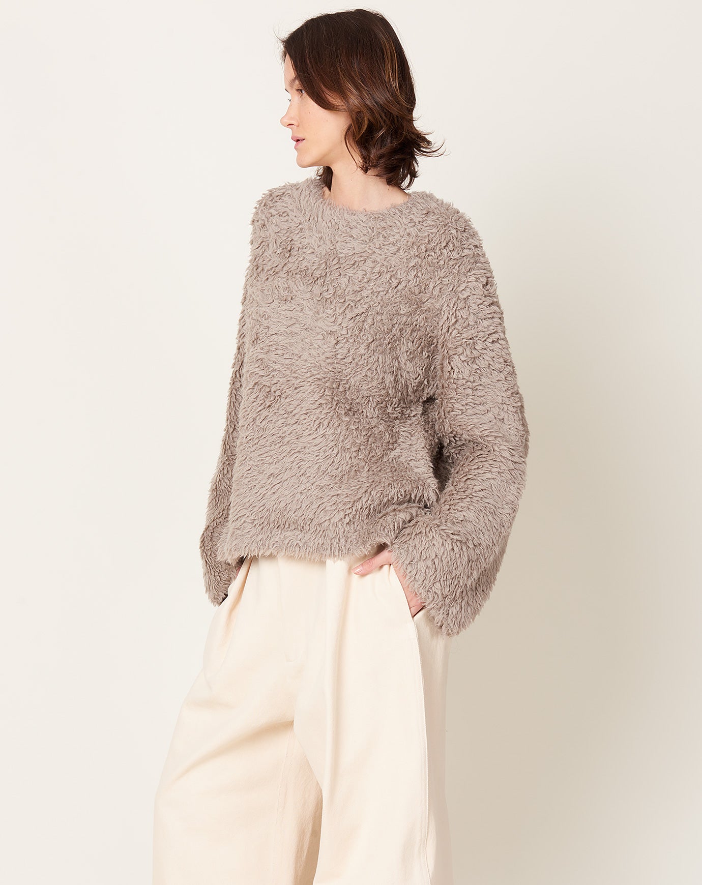 Lauren Manoogian Handknit Fur Crewneck in Taupe