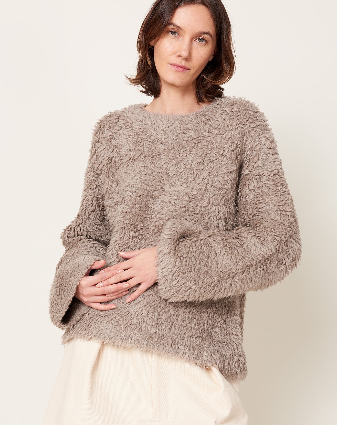 Lauren Manoogian Handknit Fur Crewneck in Taupe