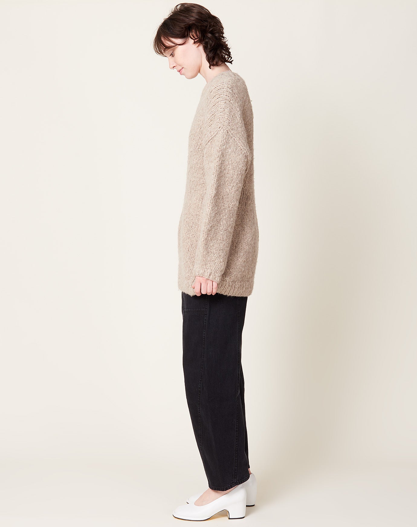 Lauren Manoogian Handknit Peplum Pullover in Dust