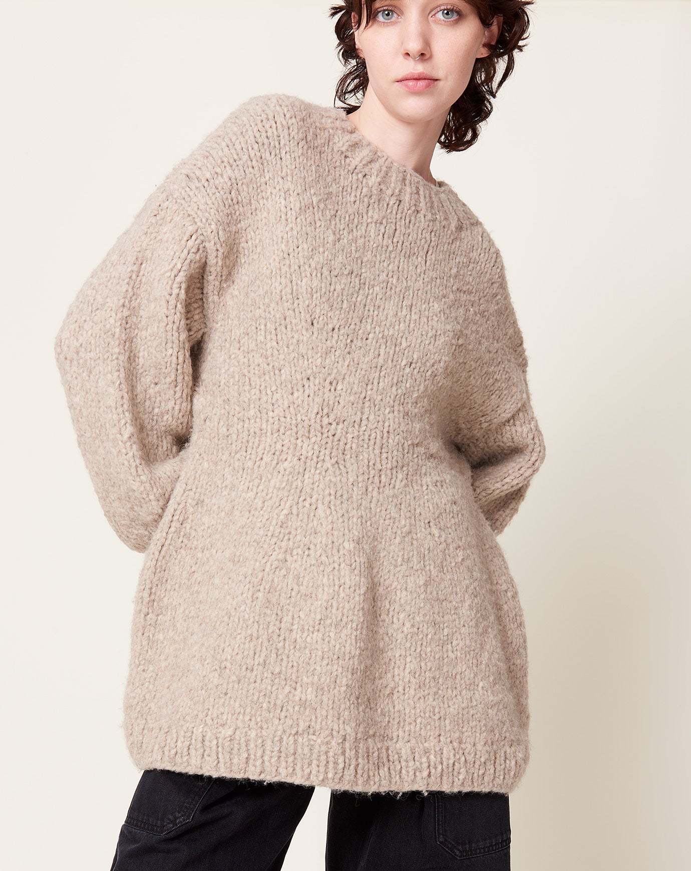 Lauren Manoogian Handknit Peplum Pullover in Dust