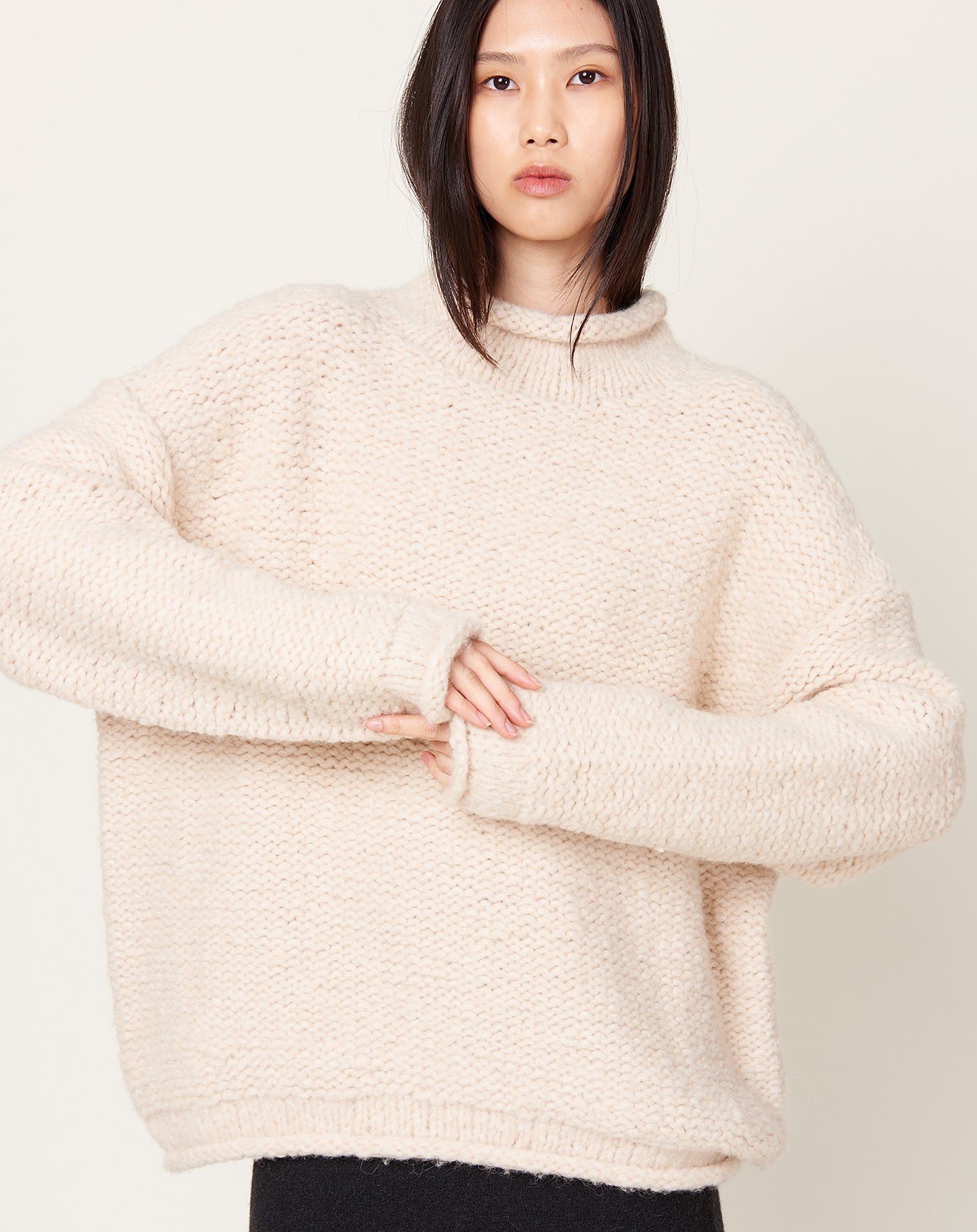 Lauren Manoogian Handknit Purl Rollneck in Alabaster