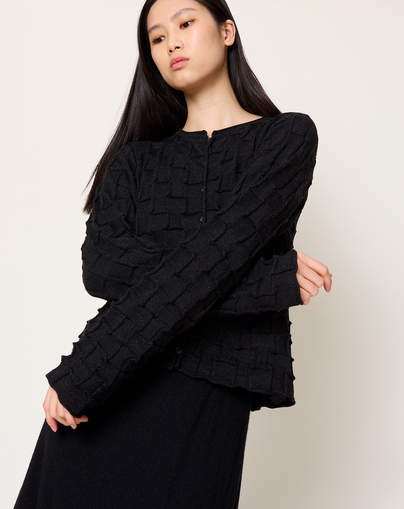 Lauren Manoogian Inlay Cardigan in Black Melange